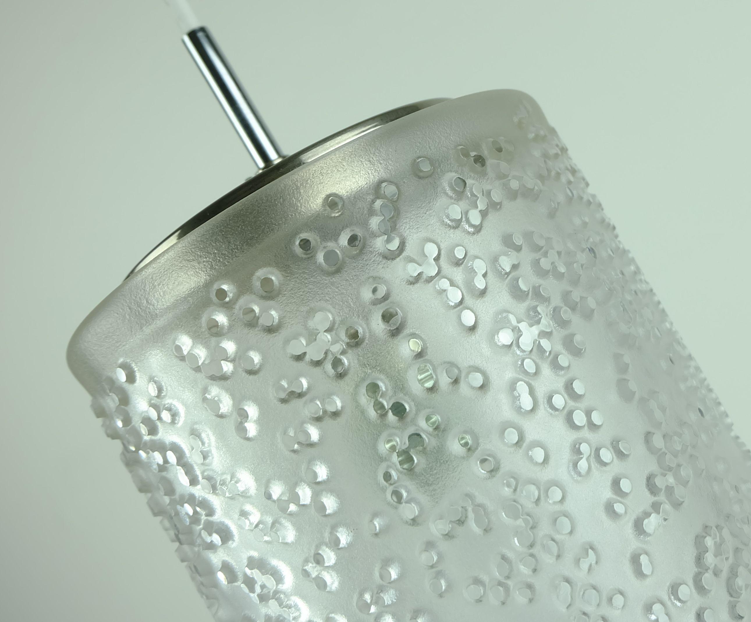 German vintage peill & putzler PENDANT LAMP textured glass etched glass 60s 70s For Sale