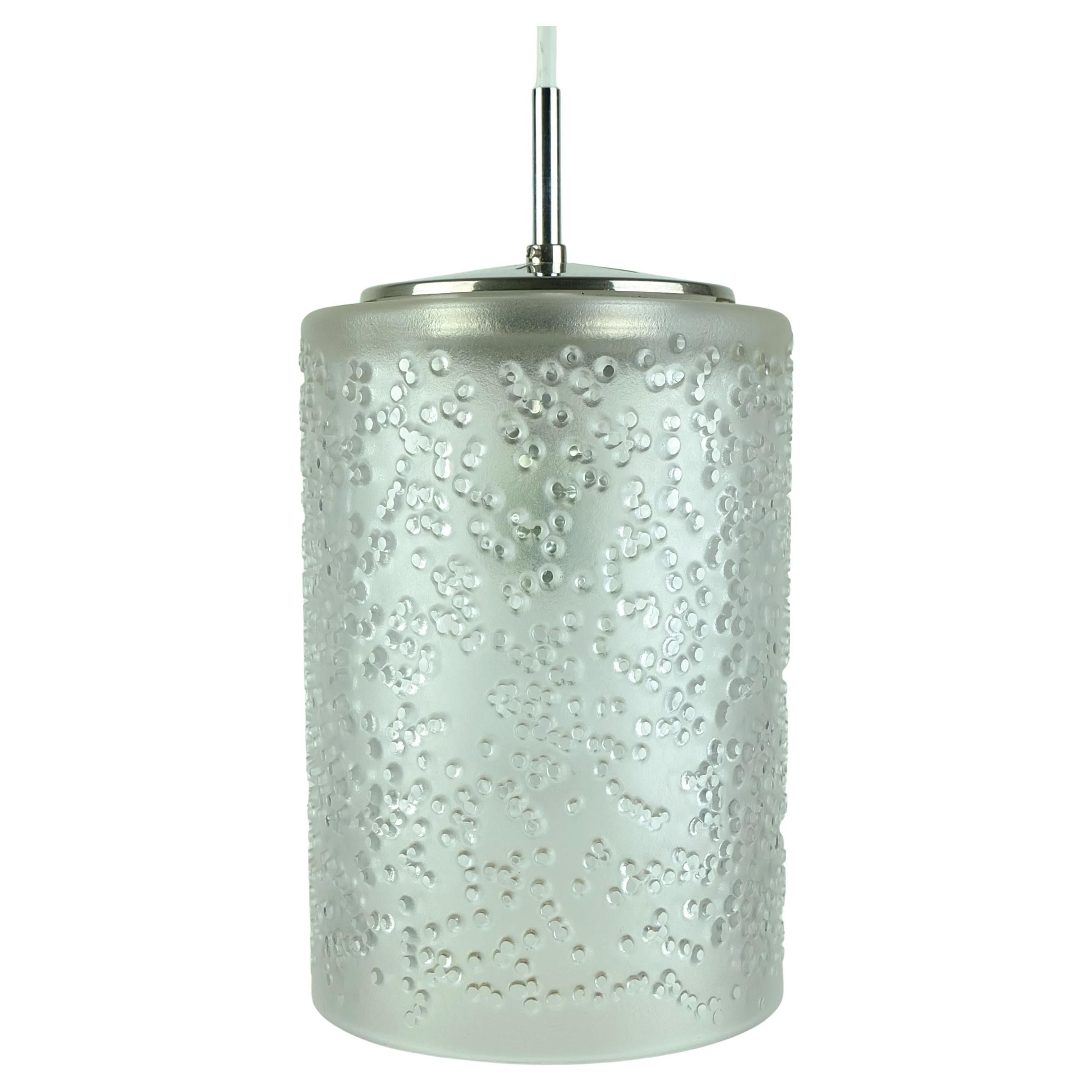 vintage peill & putzler PENDANT LAMP textured glass etched glass 60s 70s For Sale