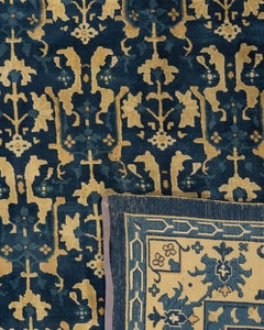 Antique Circa 1920 Peking Chinese Hand Knotted Blue & Gold Wool Rug 8' x 10'