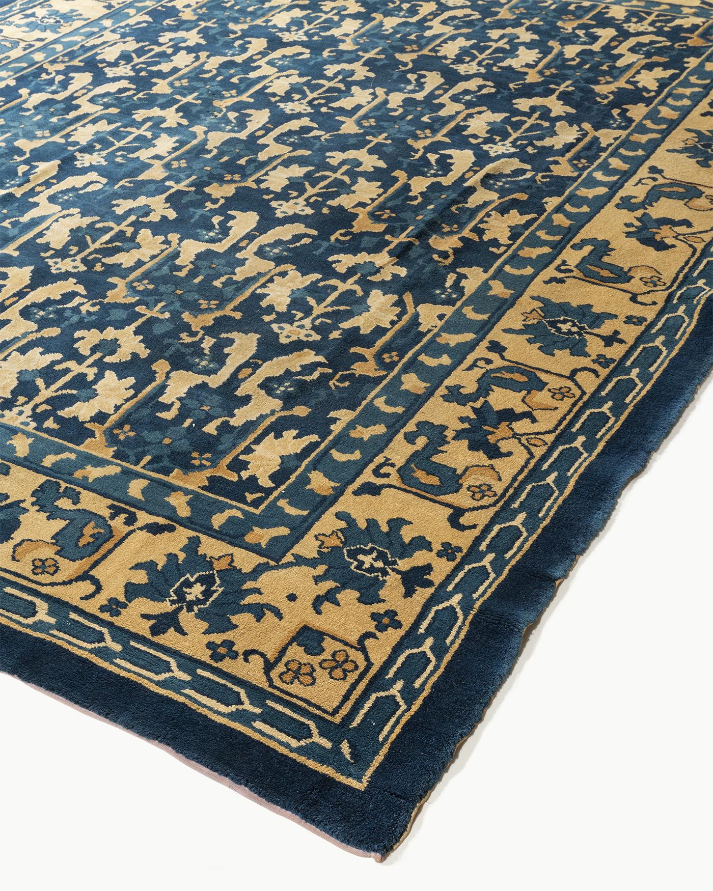 20th Century Antique Circa 1920 Peking Chinese Hand Knotted Blue & Gold Wool Rug 8' x 10' For Sale