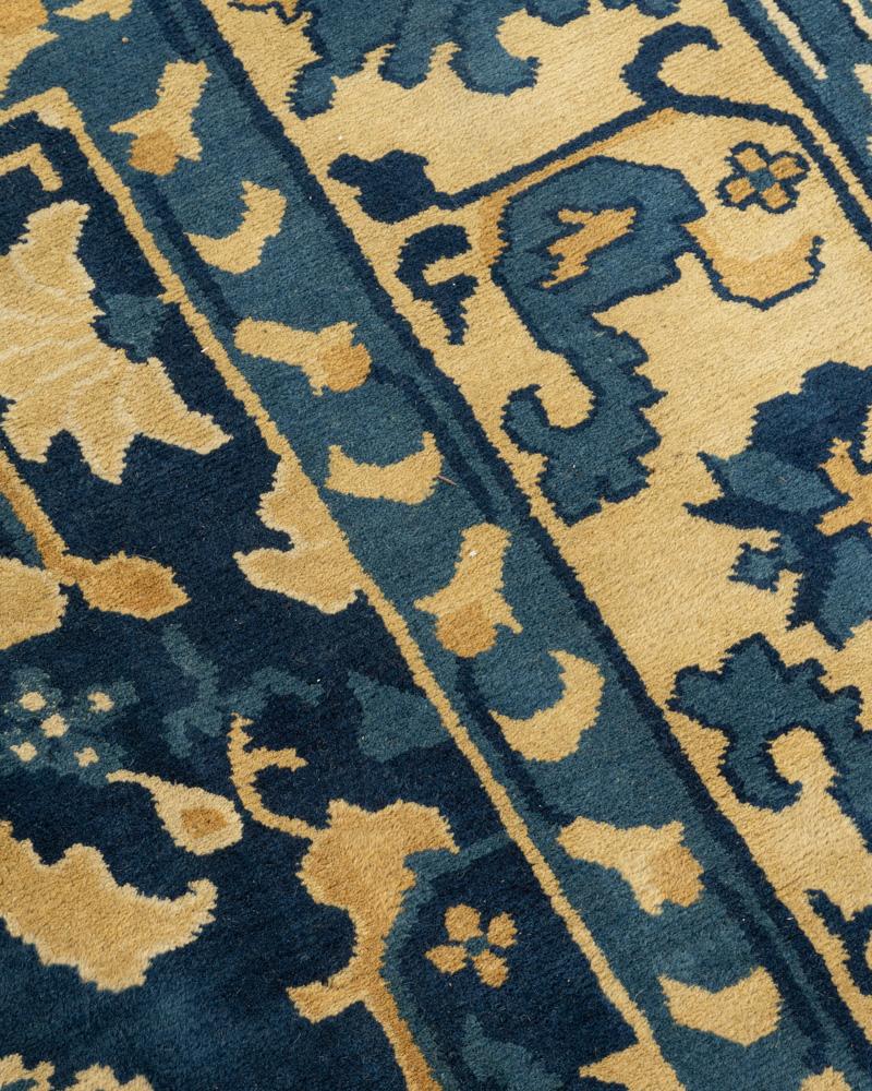 Antique Circa 1920 Peking Chinese Hand Knotted Blue & Gold Wool Rug 8' x 10' For Sale 2