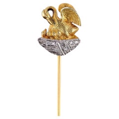 Vintage-Anstecknadel „Pelikan in ihrer Frömmigkeit“ aus 14-karätigem Gold