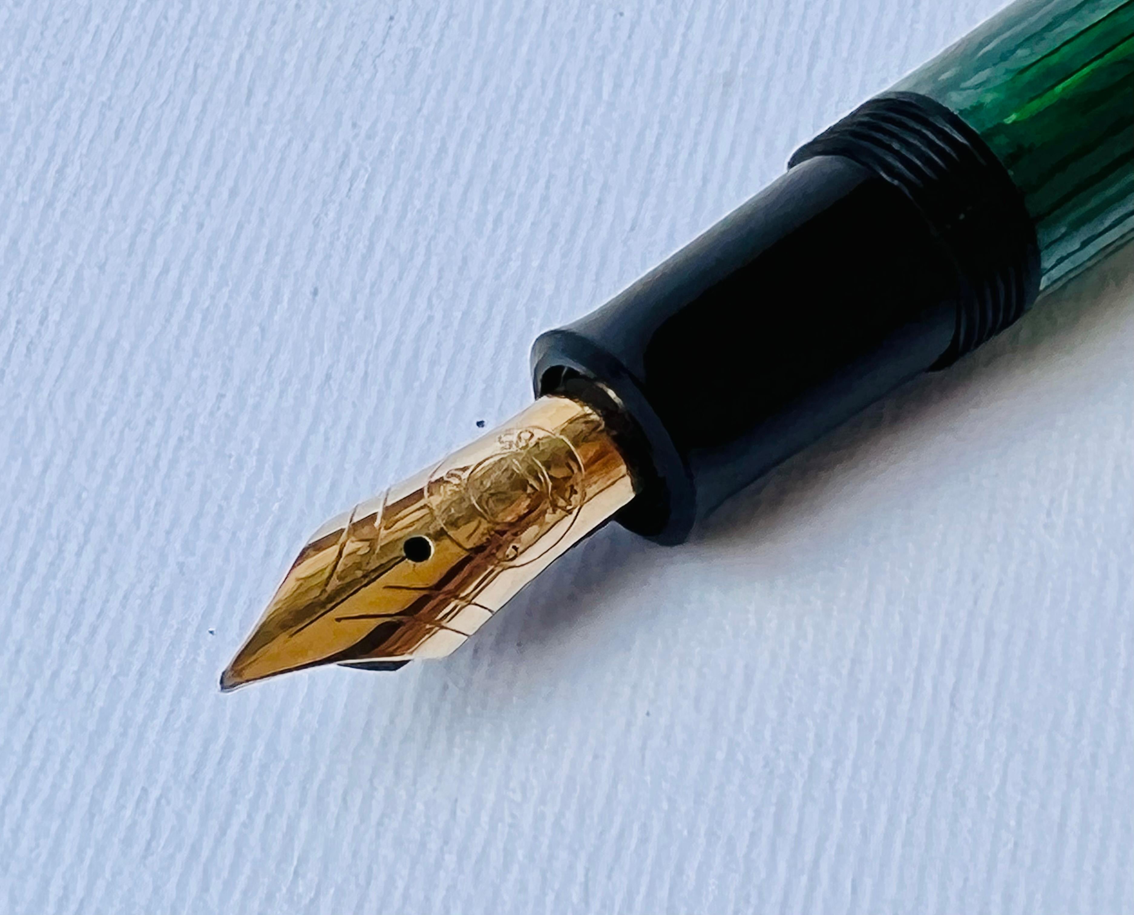 RareVintage Pelikan M400 Souveran Pluma Estilográfica Rayada 14k-585 NIB Años 90 Juego completo en venta 6