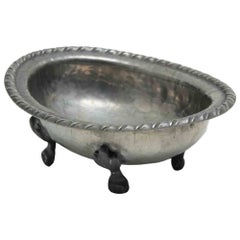 Vintage Peltro Footed Oval Bowl–Hammered Pewter Dish..., Early 20th Century