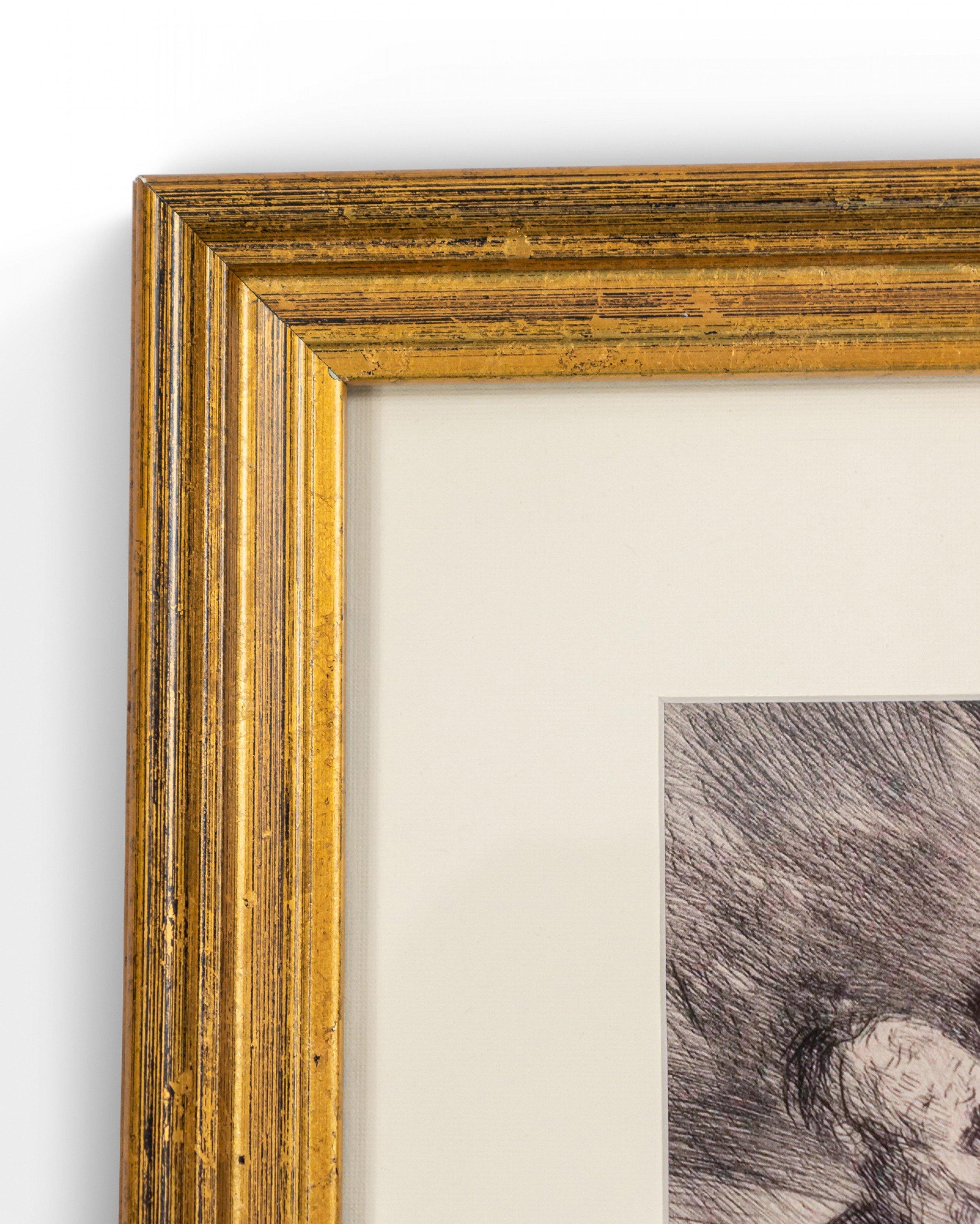 Francese Disegno d'epoca a penna e inchiostro con cornice in Wood dorato in vendita