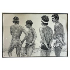 Vintage Pen and Ink Men At The Beach Bill Cantwell