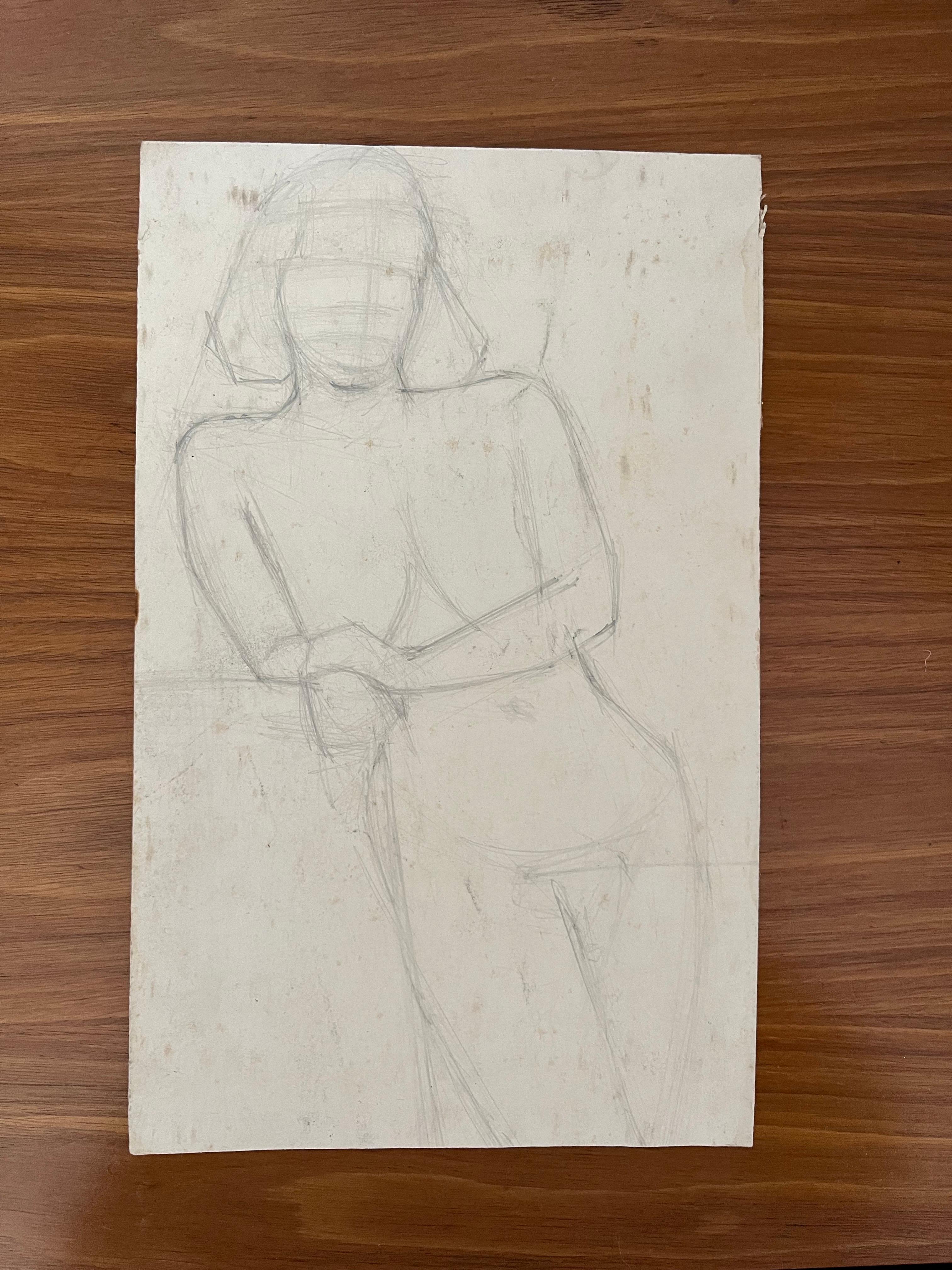 Vintage Bleistift Zeichnung Porträt eines Mannes (Art déco) im Angebot