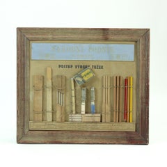 Vintage Pencil Making Wall Art "Making Of Pensils", Czechoslovakia 1950s