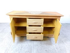 Vintage pencil reed and ceramic tile sideboard, 1970s