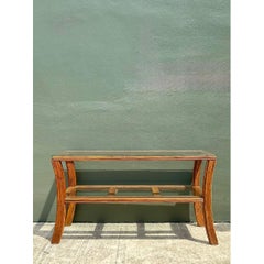 Vintage Pencil Reed and Glass Console Table