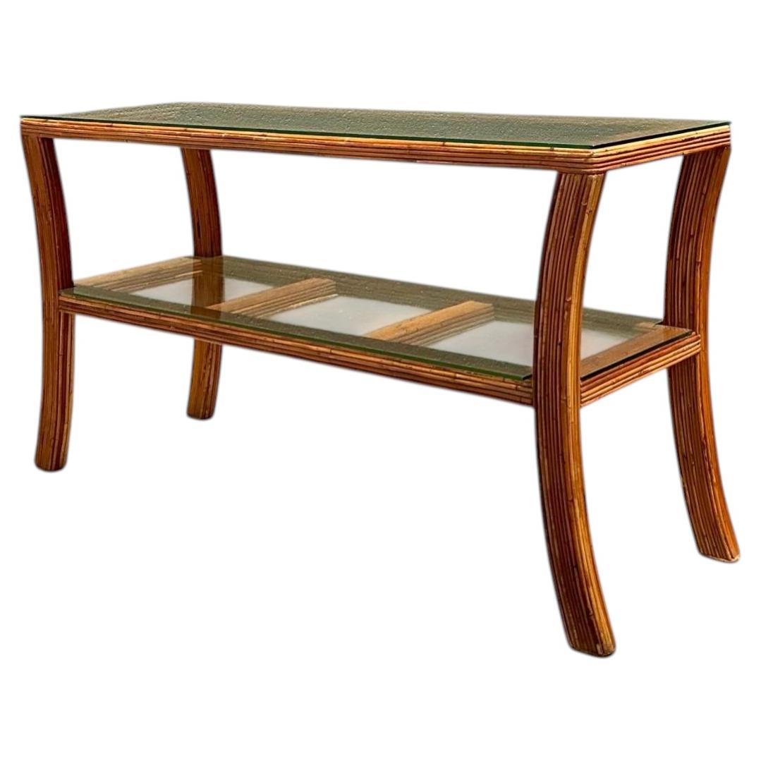 Vintage Pencil Reed and Glass Console Table