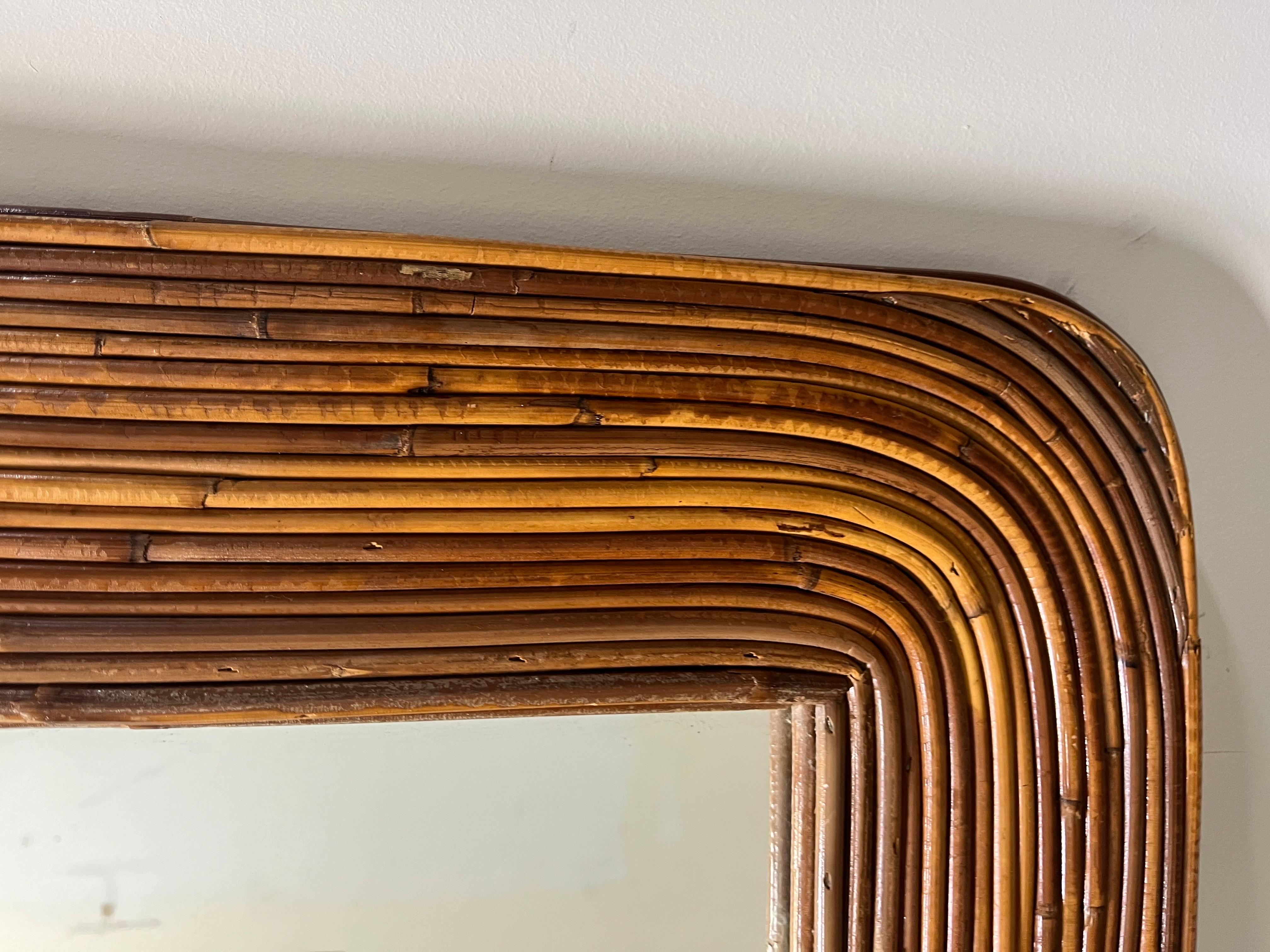 Mid-Century moderno Specchio in bambù con canna a matita vintage in vendita