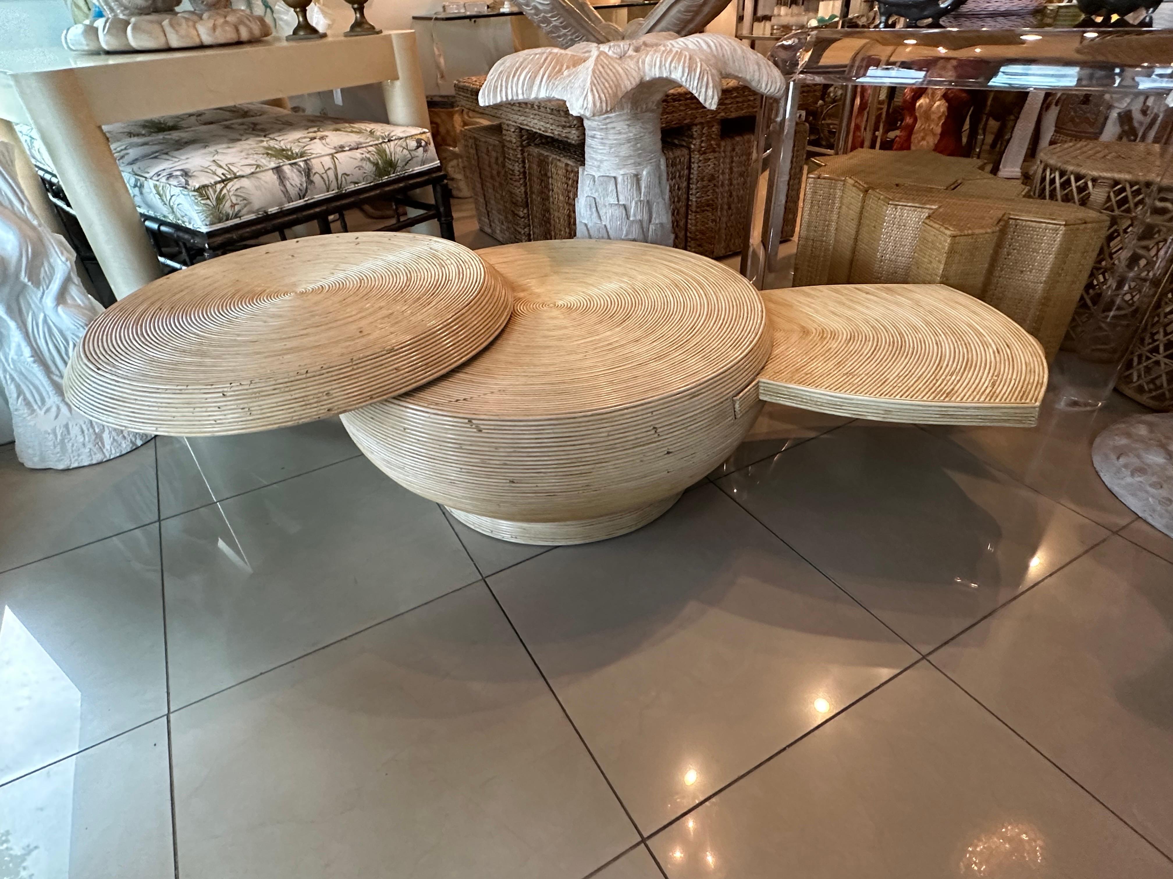 Vintage Pencil Reed Bamboo Rattan Coffee Cocktail Table Round Swivel Top 3