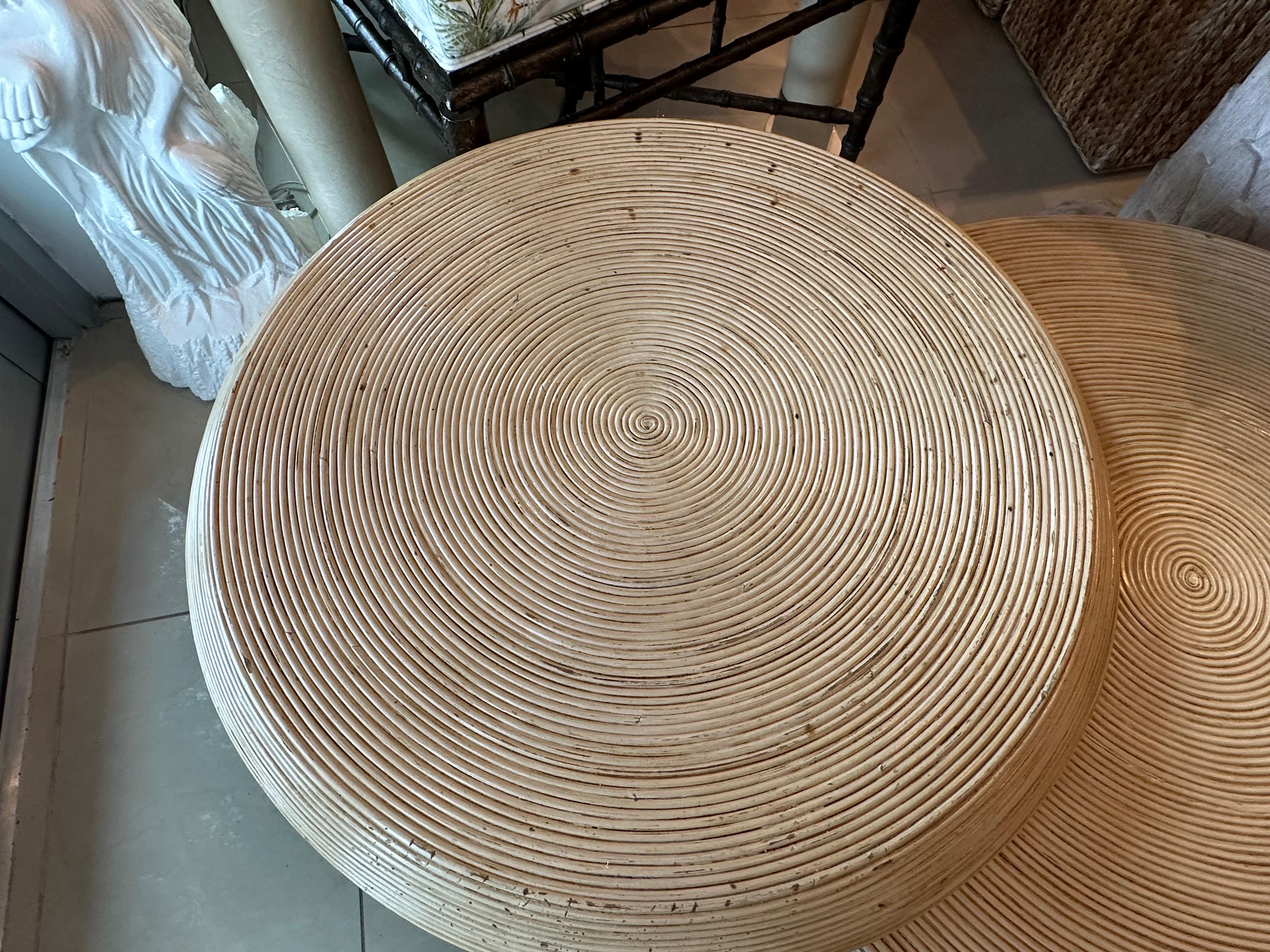 Vintage Pencil Reed Bamboo Rattan Coffee Cocktail Table Round Swivel Top  4