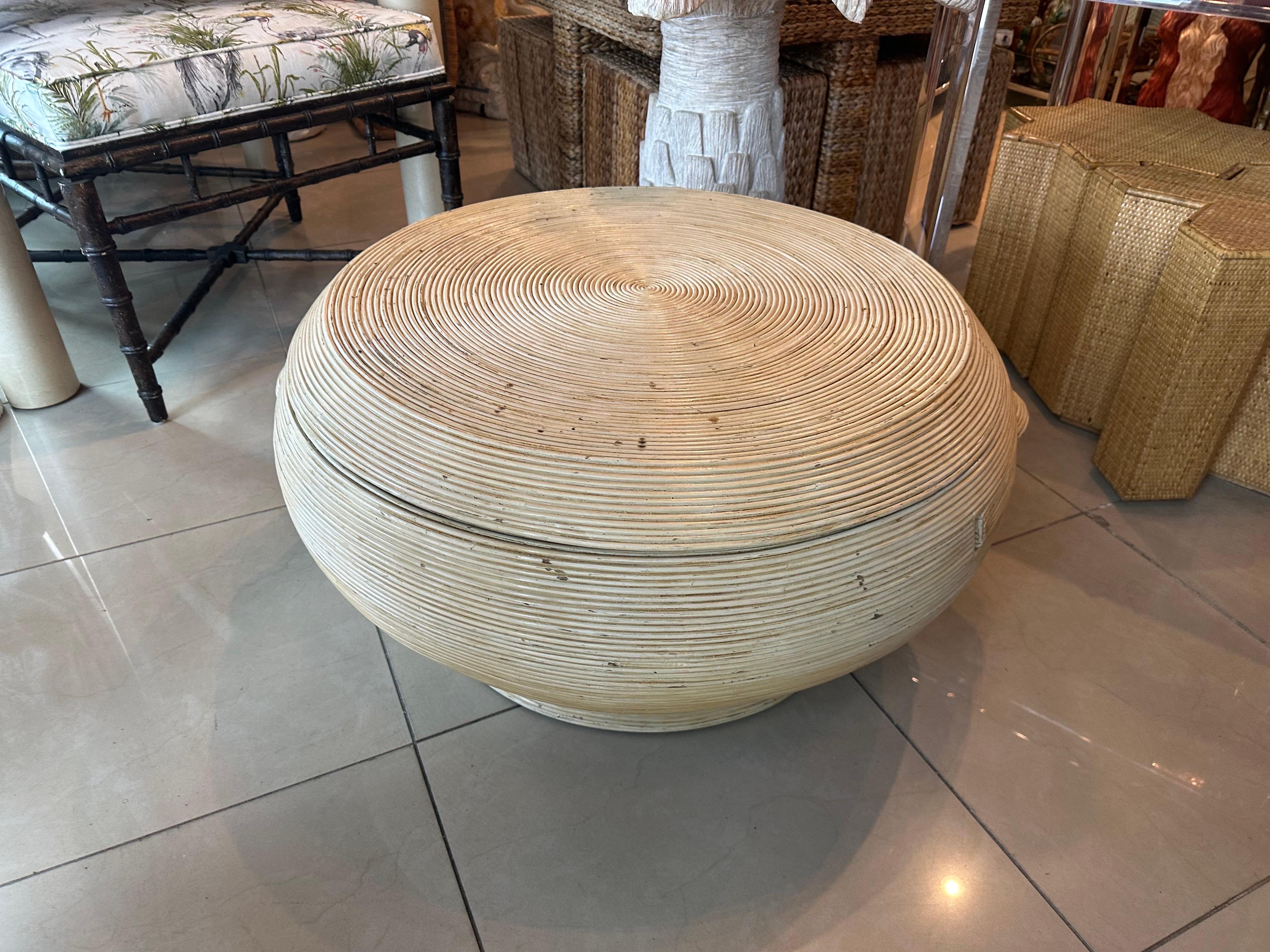 Vintage Pencil Reed Bamboo Rattan Coffee Cocktail Table Round Swivel Top 6