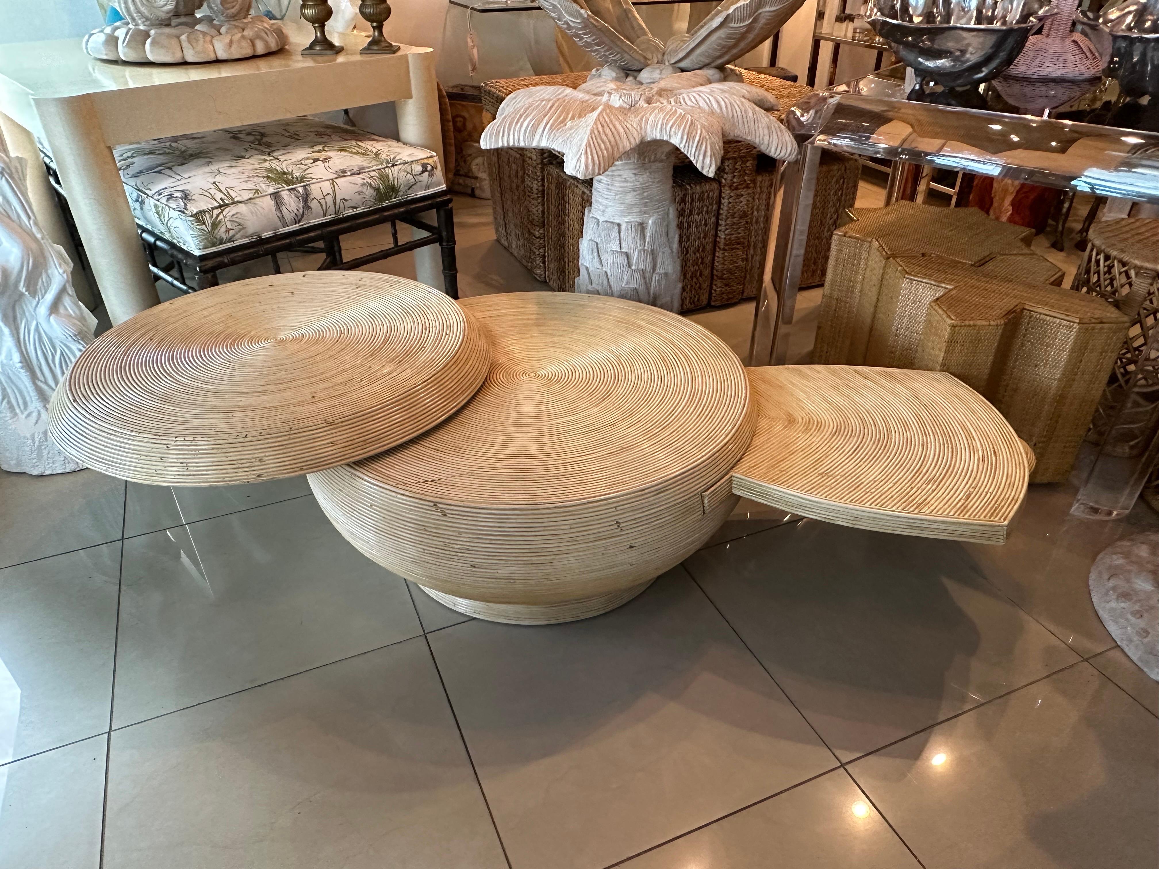 Vintage Pencil Reed Bamboo Rattan Coffee Cocktail Table Round Swivel Top 8