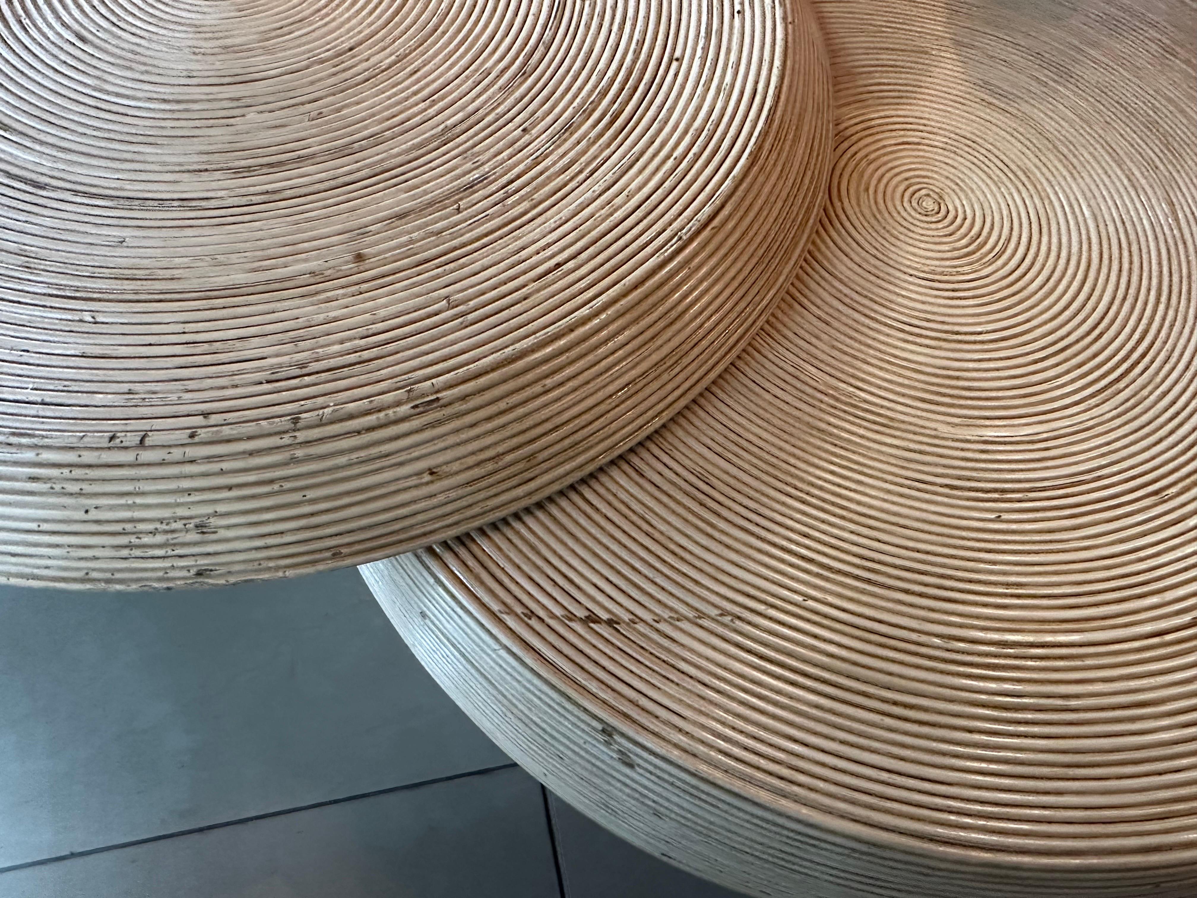 Mid-Century Modern Vintage Pencil Reed Bamboo Rattan Coffee Cocktail Table Round Swivel Top