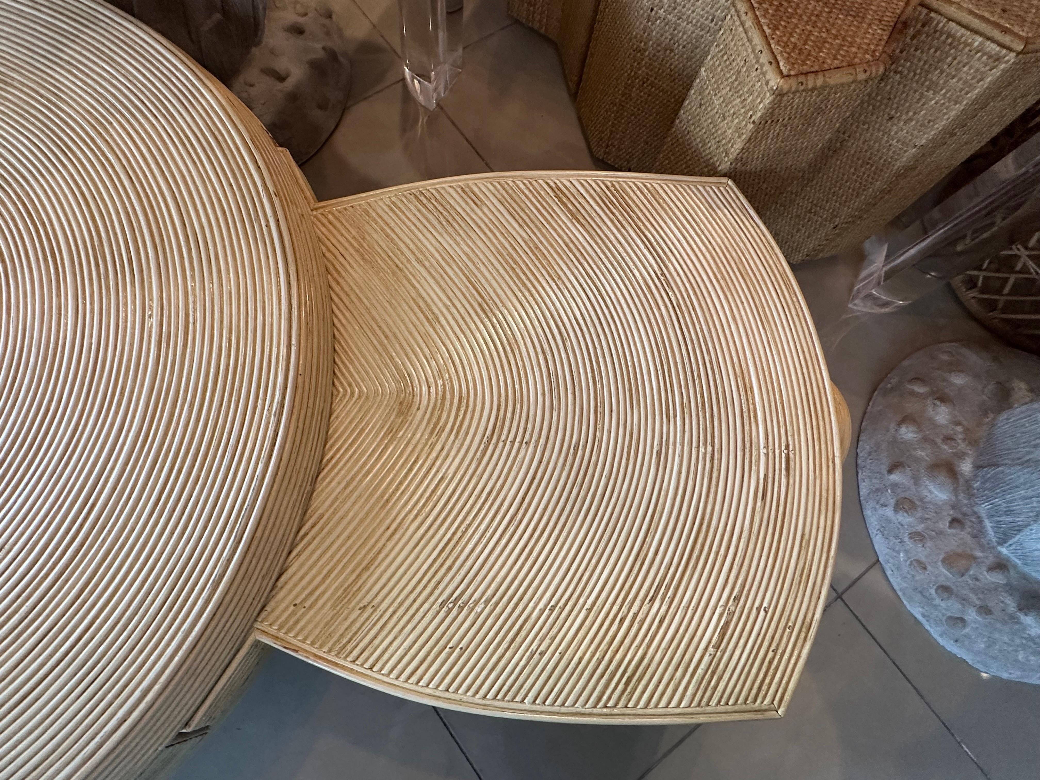 American Vintage Pencil Reed Bamboo Rattan Coffee Cocktail Table Round Swivel Top