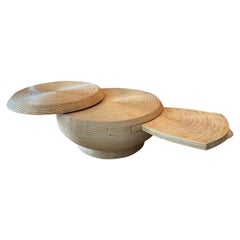 Vintage Pencil Reed Bamboo Rattan Coffee Cocktail Table Round Swivel Top