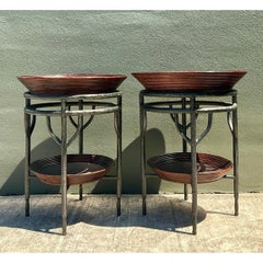 Vintage Pencil Reed Bowl Side Tables - A Pair