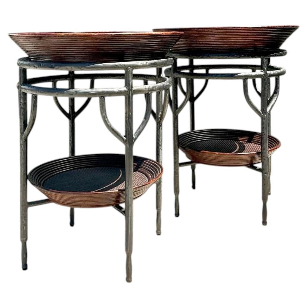 Vintage Pencil Reed Bowl Side Tables - A Pair For Sale