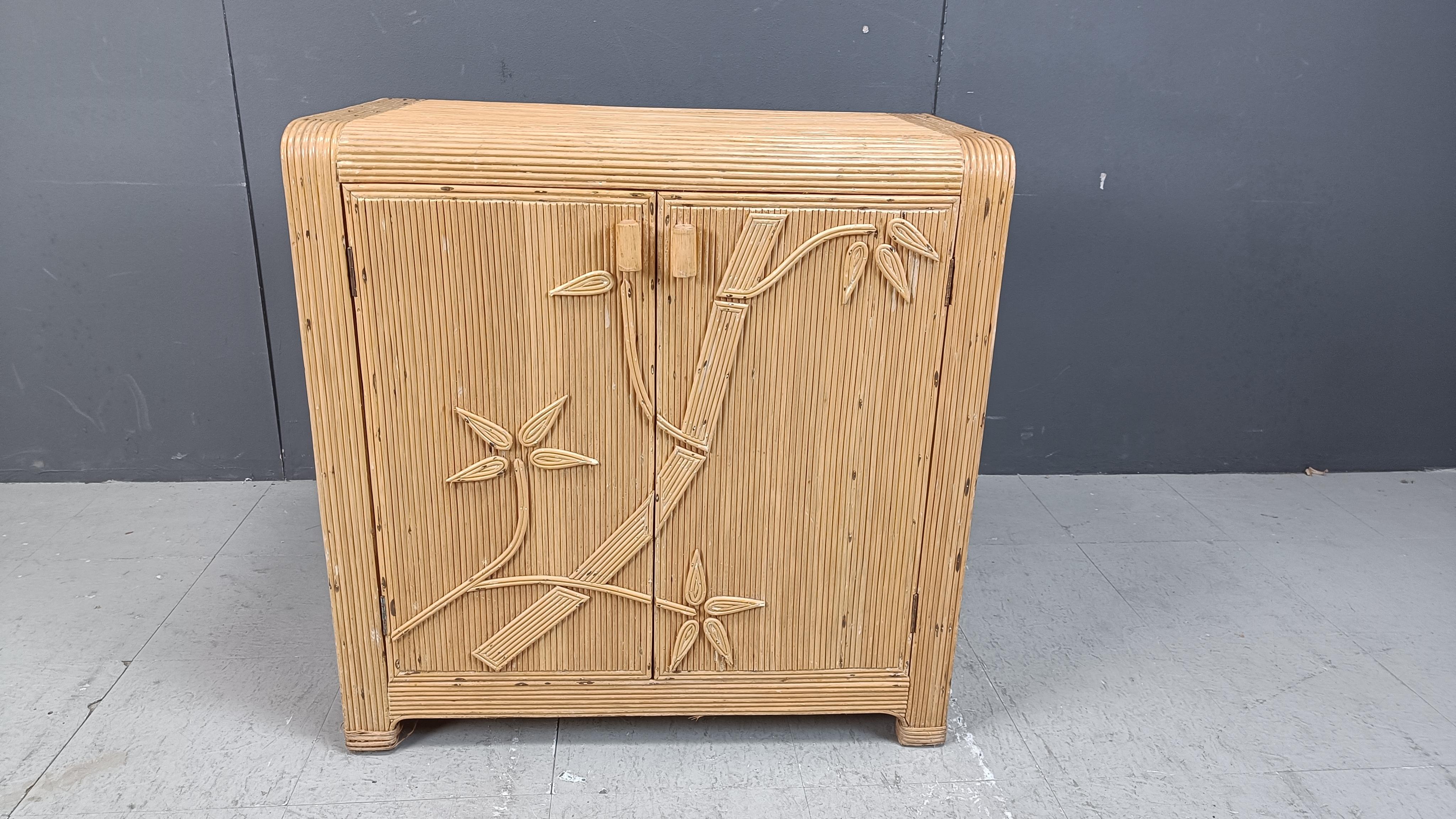 Bohemian Vintage pencil reed cabinet, 1970s For Sale