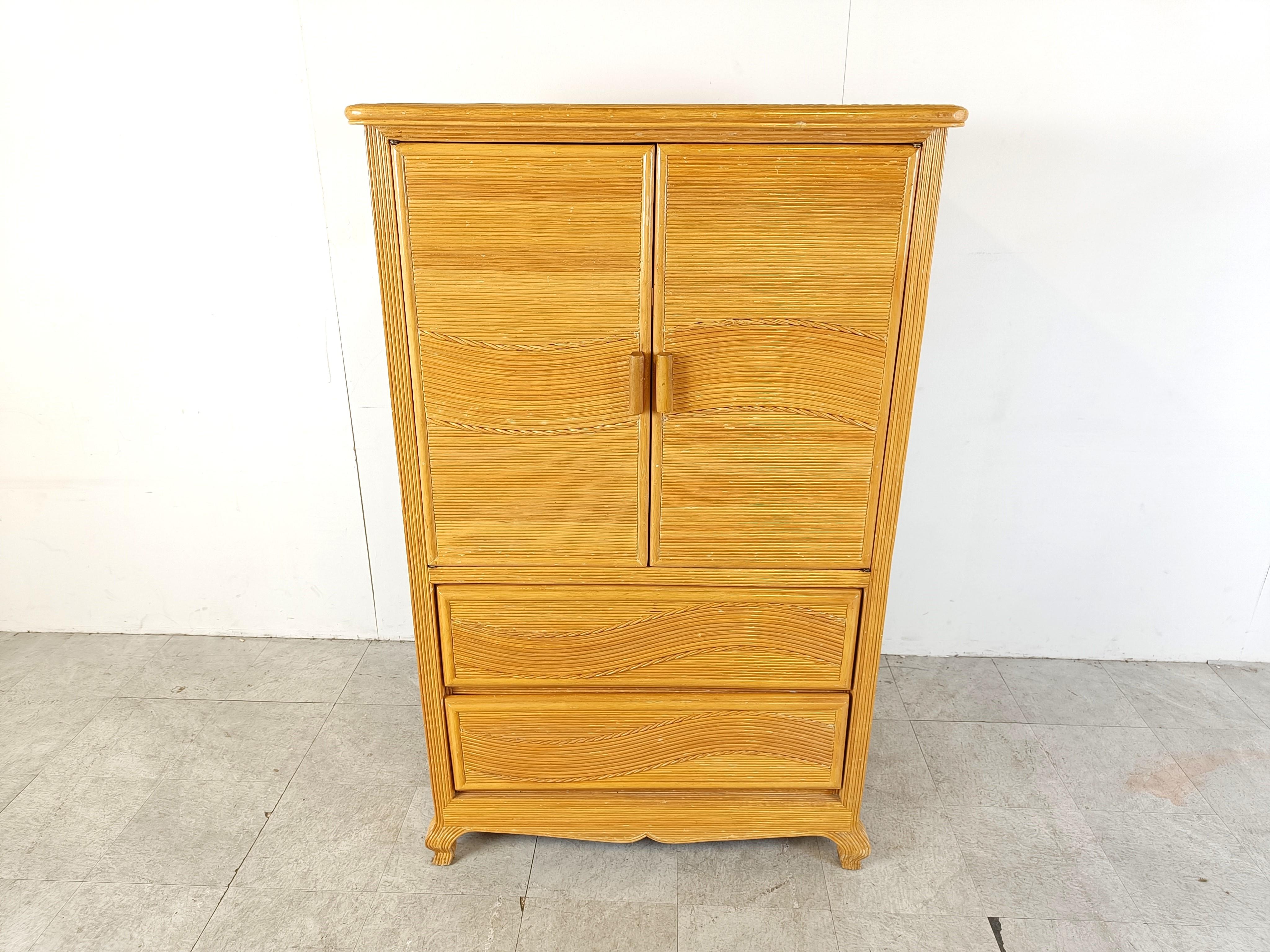 French Vintage pencil reed cabinet, 1970s  For Sale