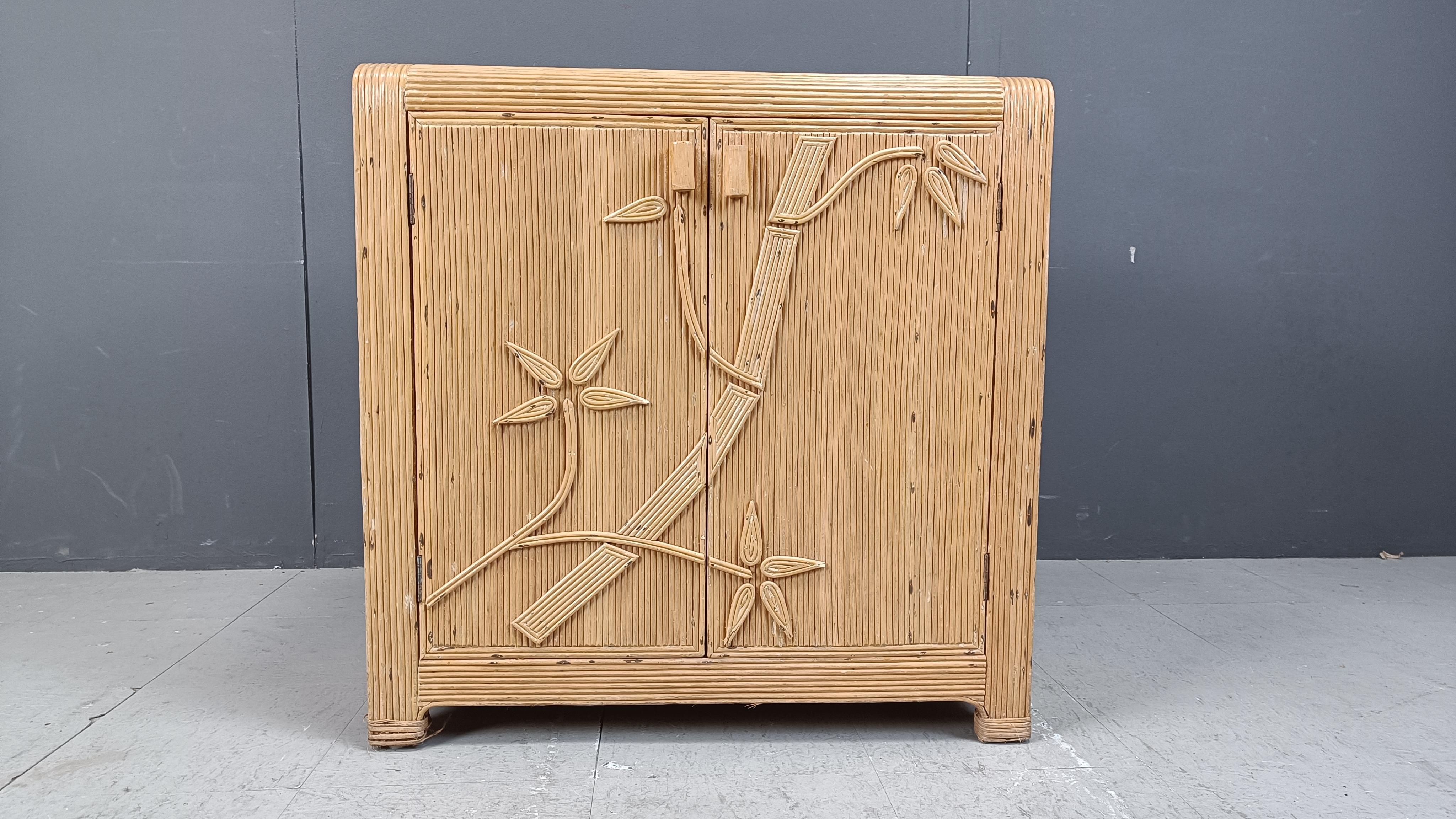 French Vintage pencil reed cabinet, 1970s For Sale