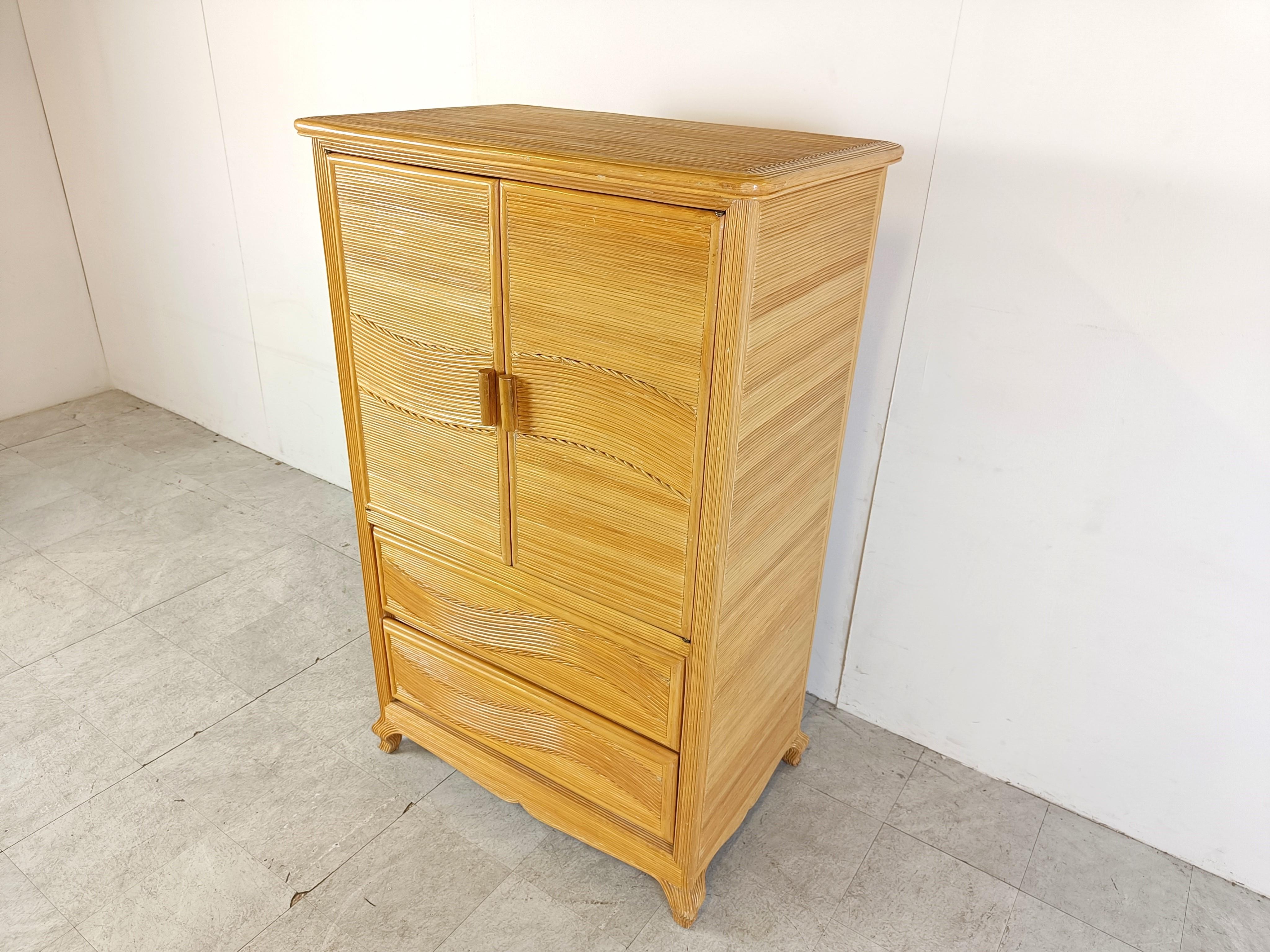 Bamboo Vintage pencil reed cabinet, 1970s  For Sale