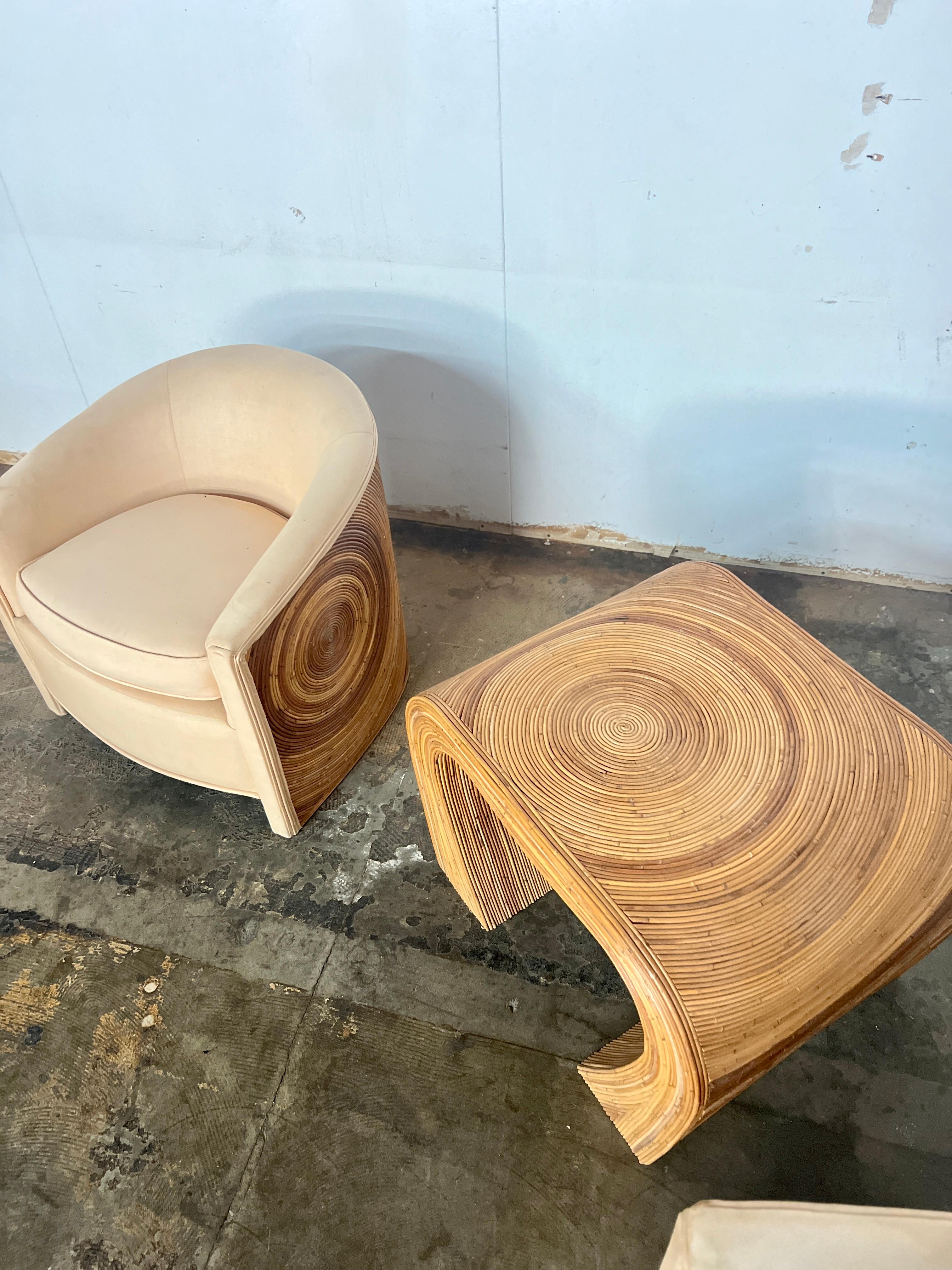 Vintage Bamboo Pencil Reed Club Chairs and Side Table 9