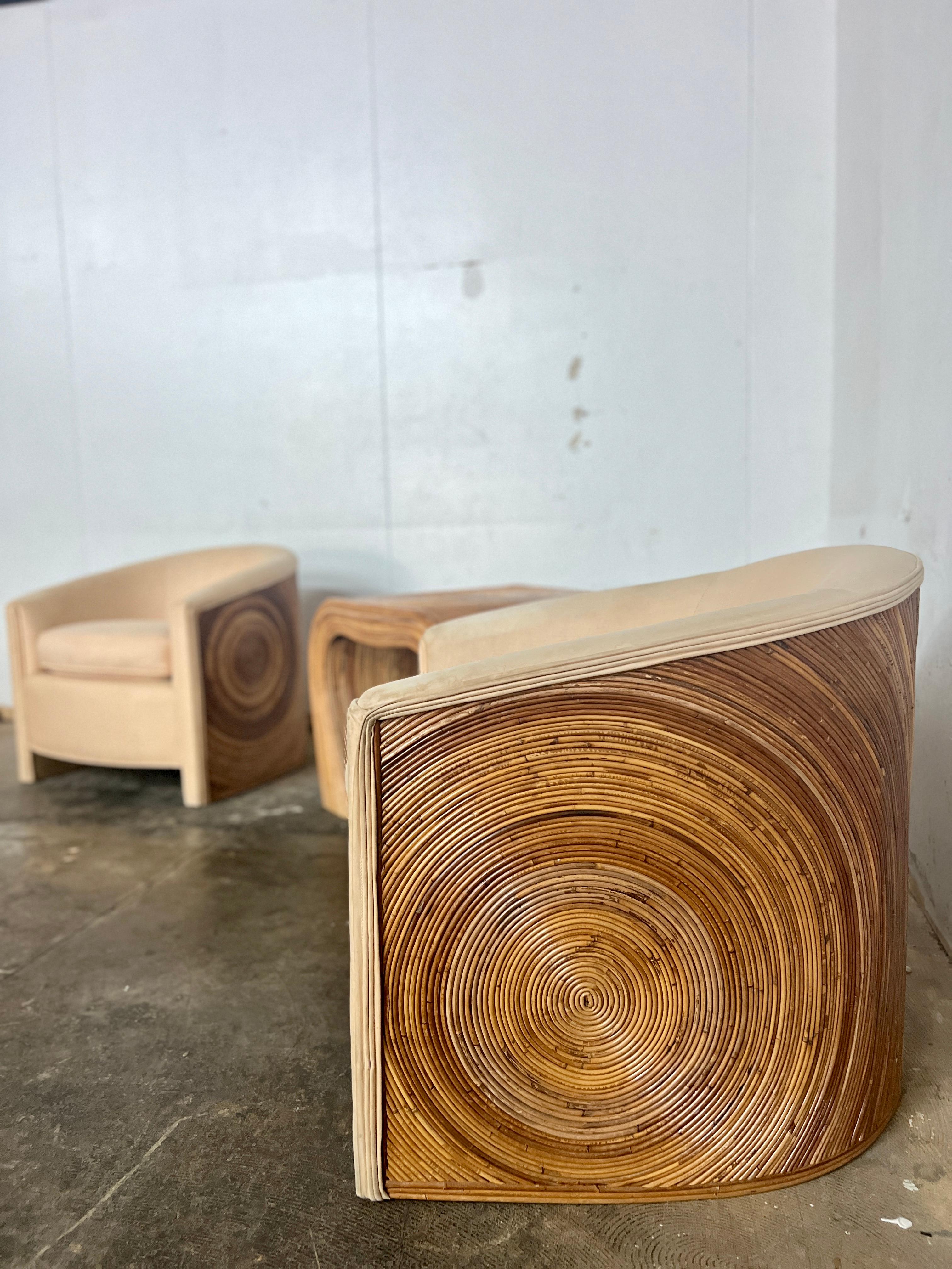 Vintage Bamboo Pencil Reed Club Chairs and Side Table 10