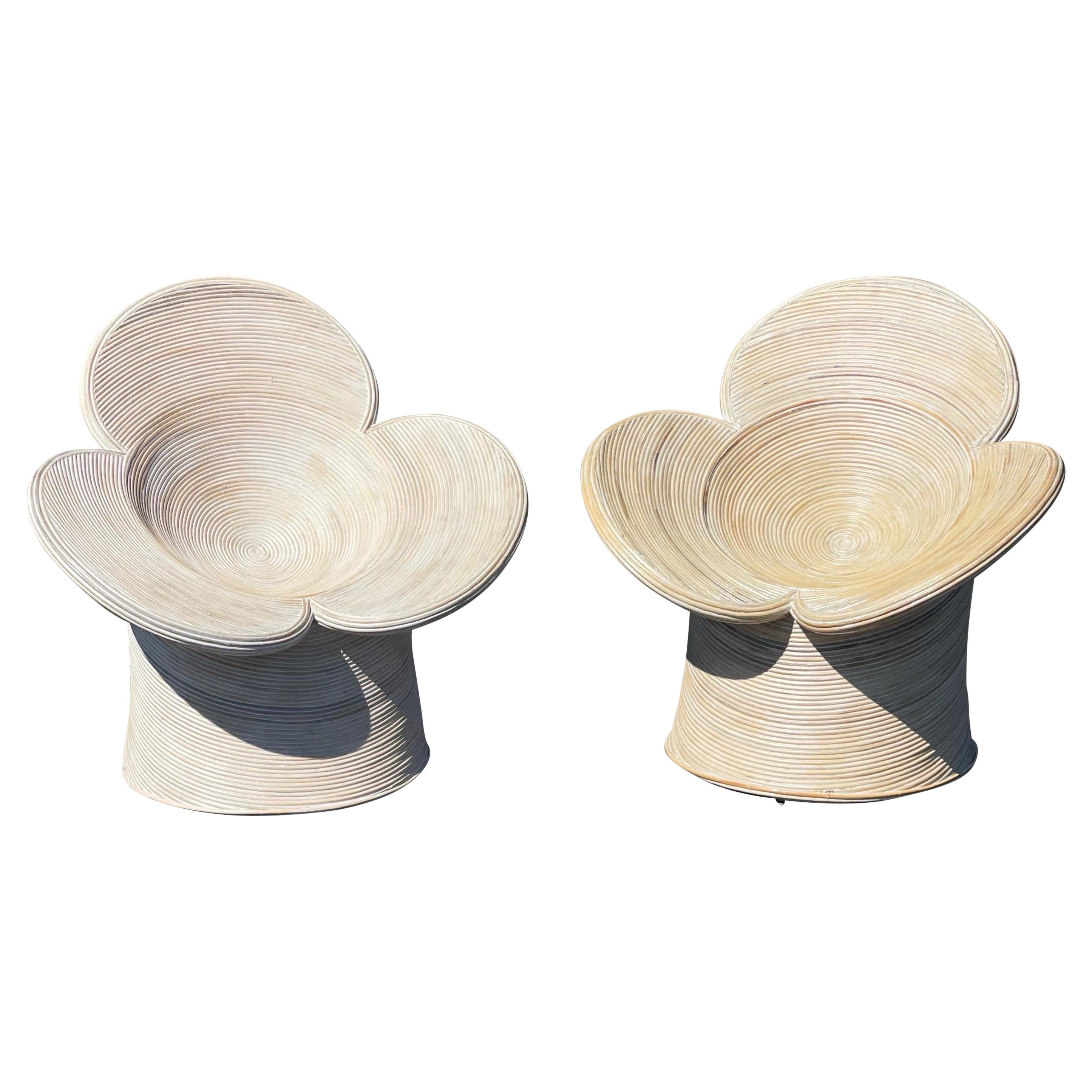 Vintage Pencil Reed Flower Accent Chairs