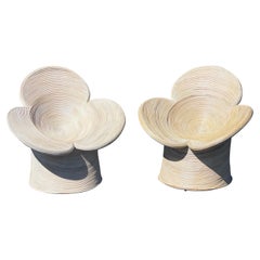 Vintage Pencil Reed Flower Accent Chairs