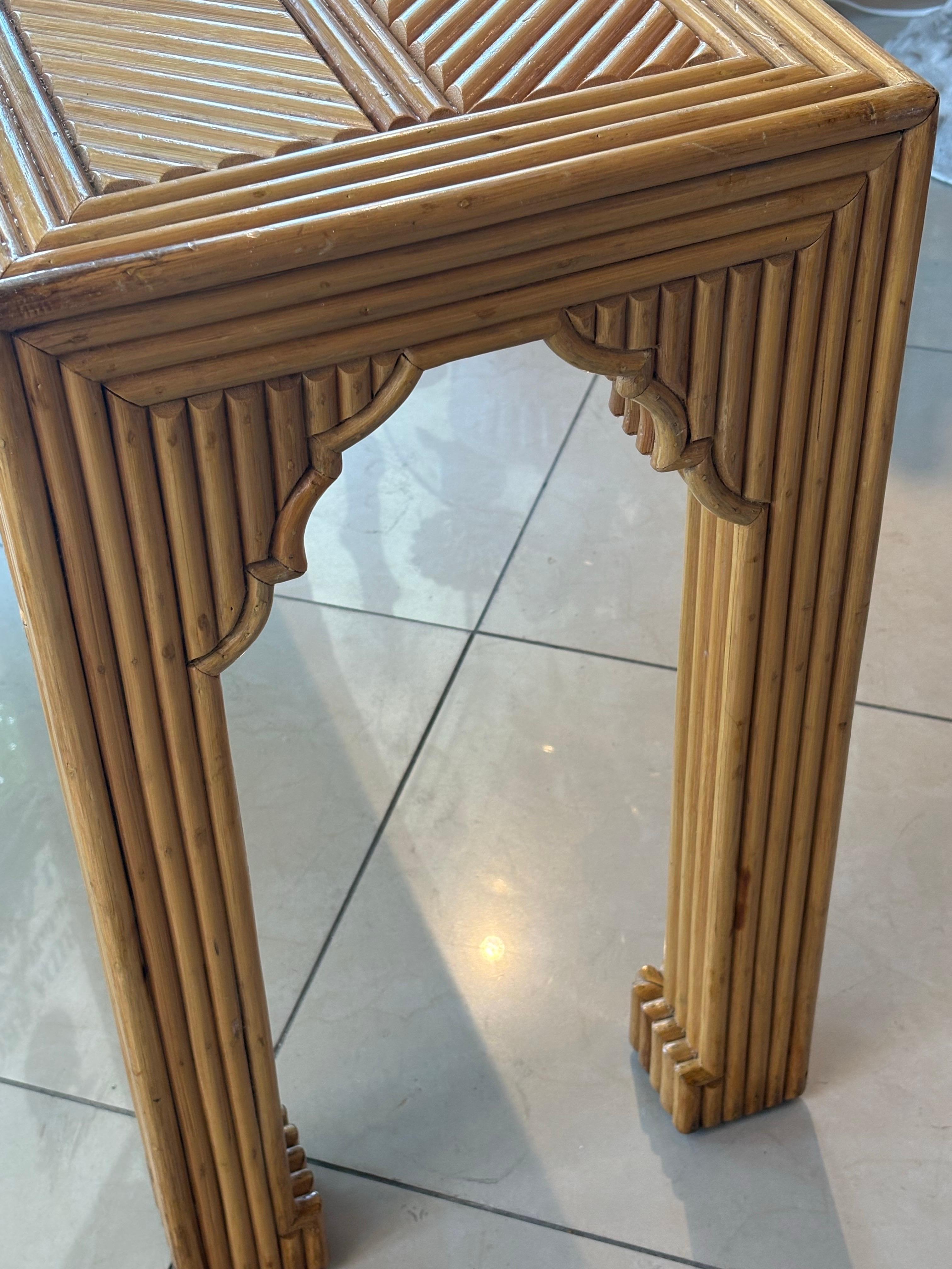 Vintage Pencil Reed Rattan Moroccan Coastal Flare Console Table For Sale 1