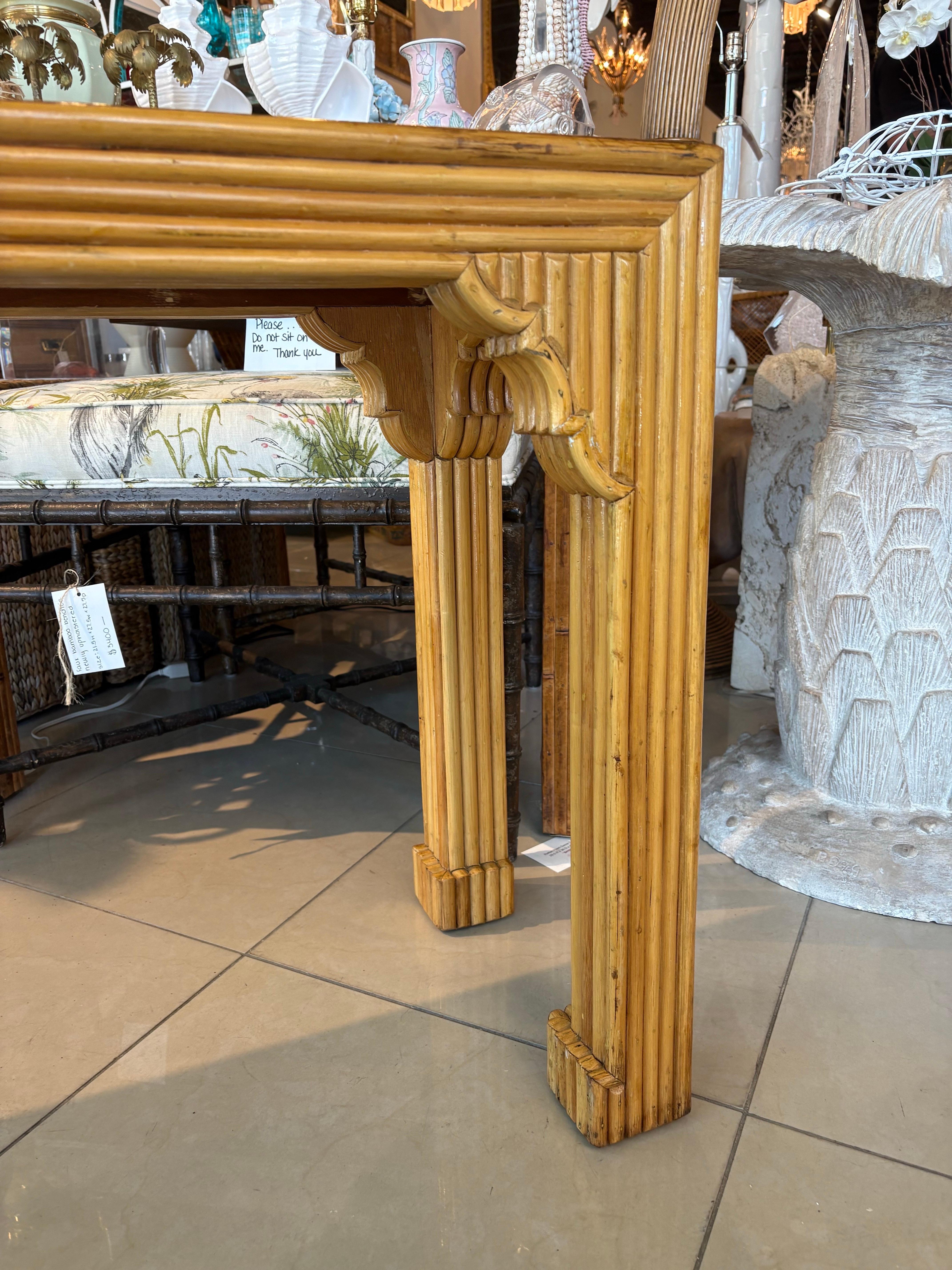 Vintage Pencil Reed Rattan Moroccan Coastal Flare Console Table For Sale 2