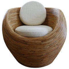 Vintage Pencil Reed Rattan Pod Chair with Élitis Upholstery