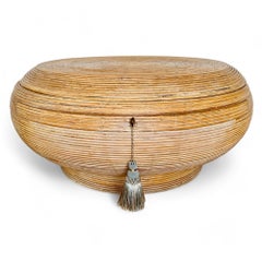 Vintage Pencil Reed Rattan Swivel Top Round Coffee Table, 1970s