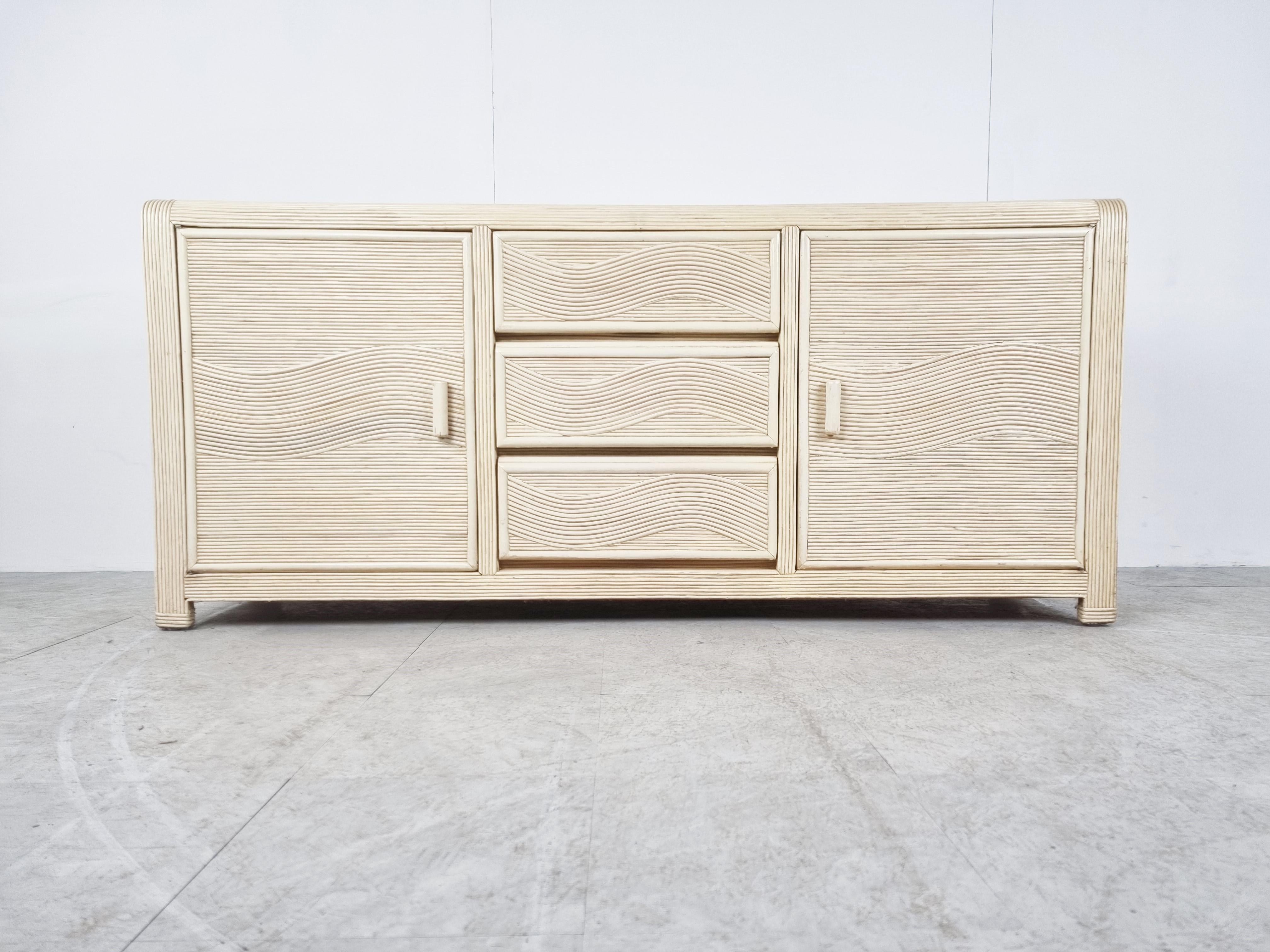 French Vintage pencil reed sideboard, 1970s