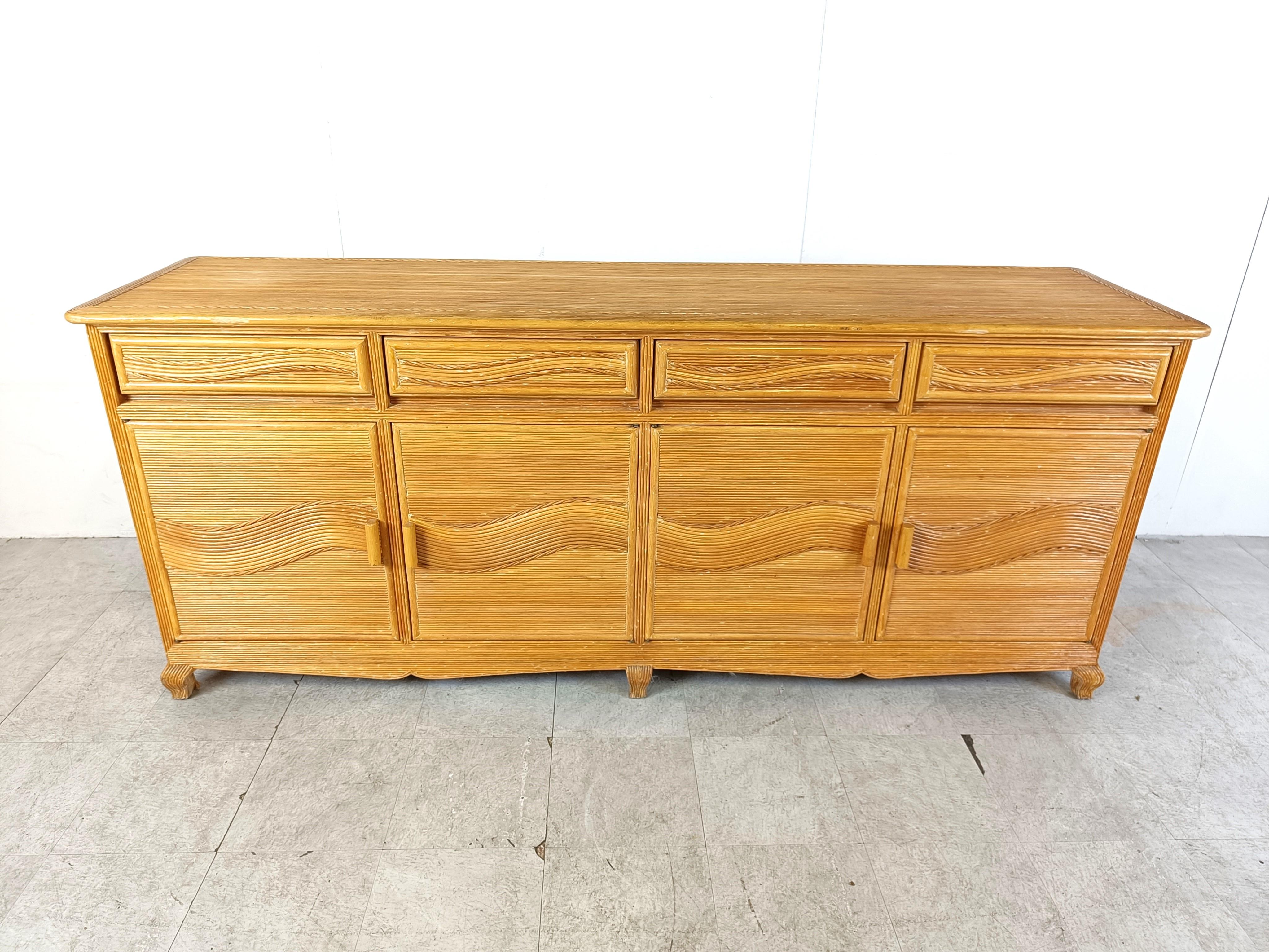 French Vintage pencil reed sideboard, 1970s For Sale