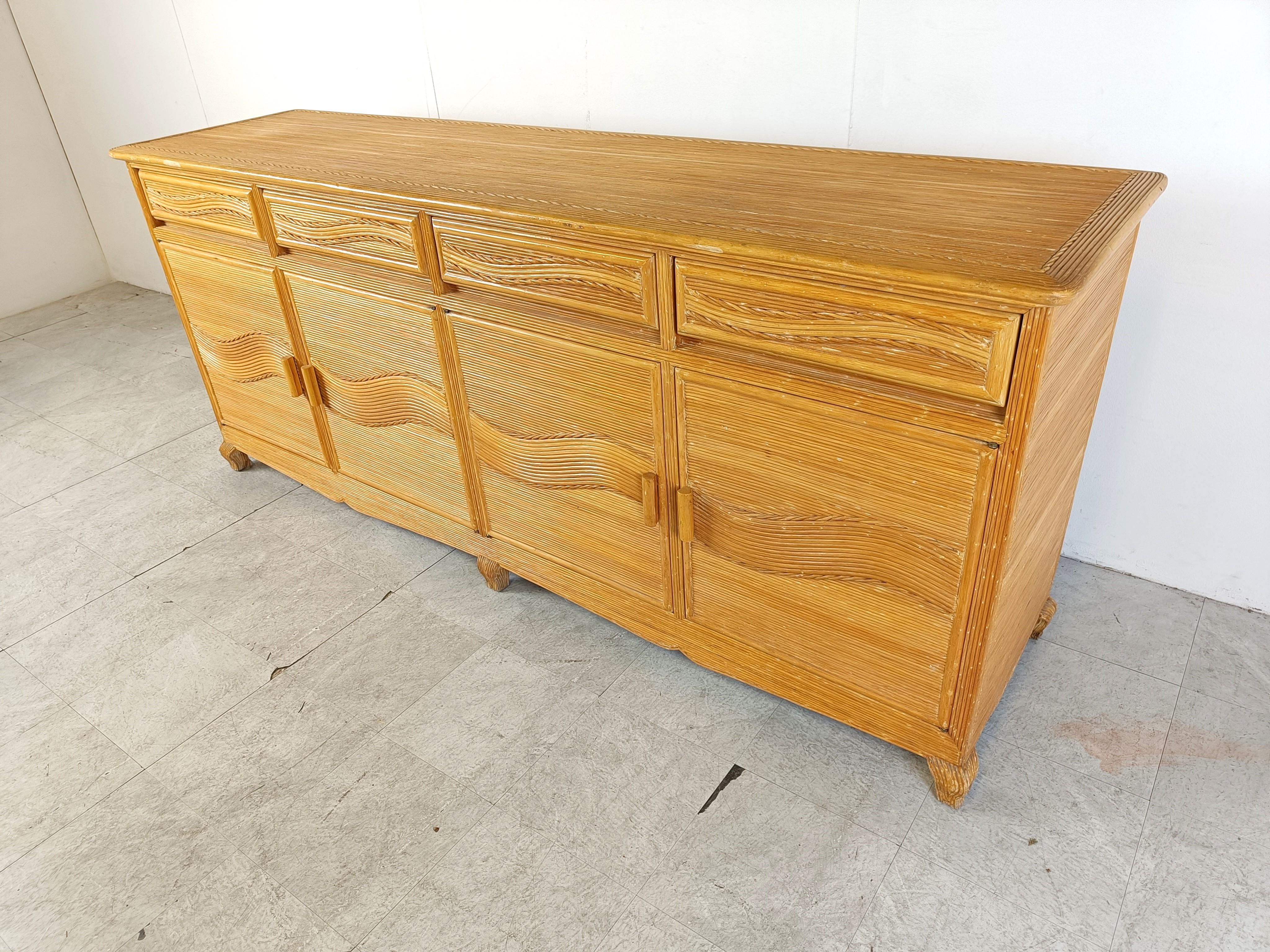 Bamboo Vintage pencil reed sideboard, 1970s For Sale