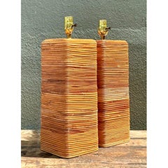 Vintage Pencil Reed Table Lamps - A Pair