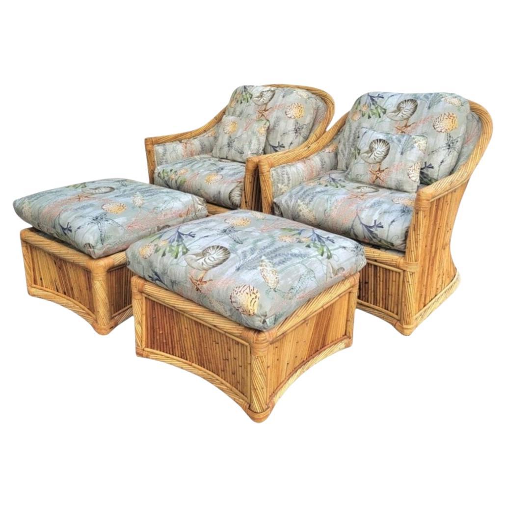 Vintage Pencil Reed Vivai Del Sud Style Coastal Lounge Chairs Matching ottomans