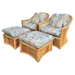 Vintage Pencil Reed Vivai Del Sud Style Coastal Lounge Chairs Matching ottomans