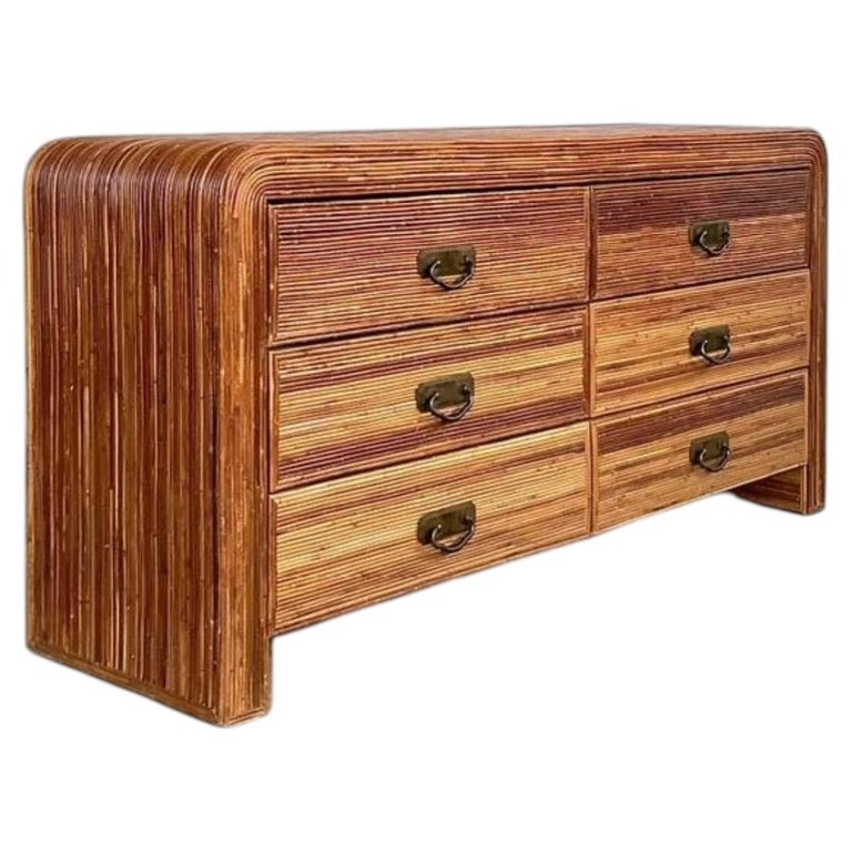 vintage waterfall dresser Walnut Veneer Five Drawer Vintage Waterfall Dresser-Glendora - Knot