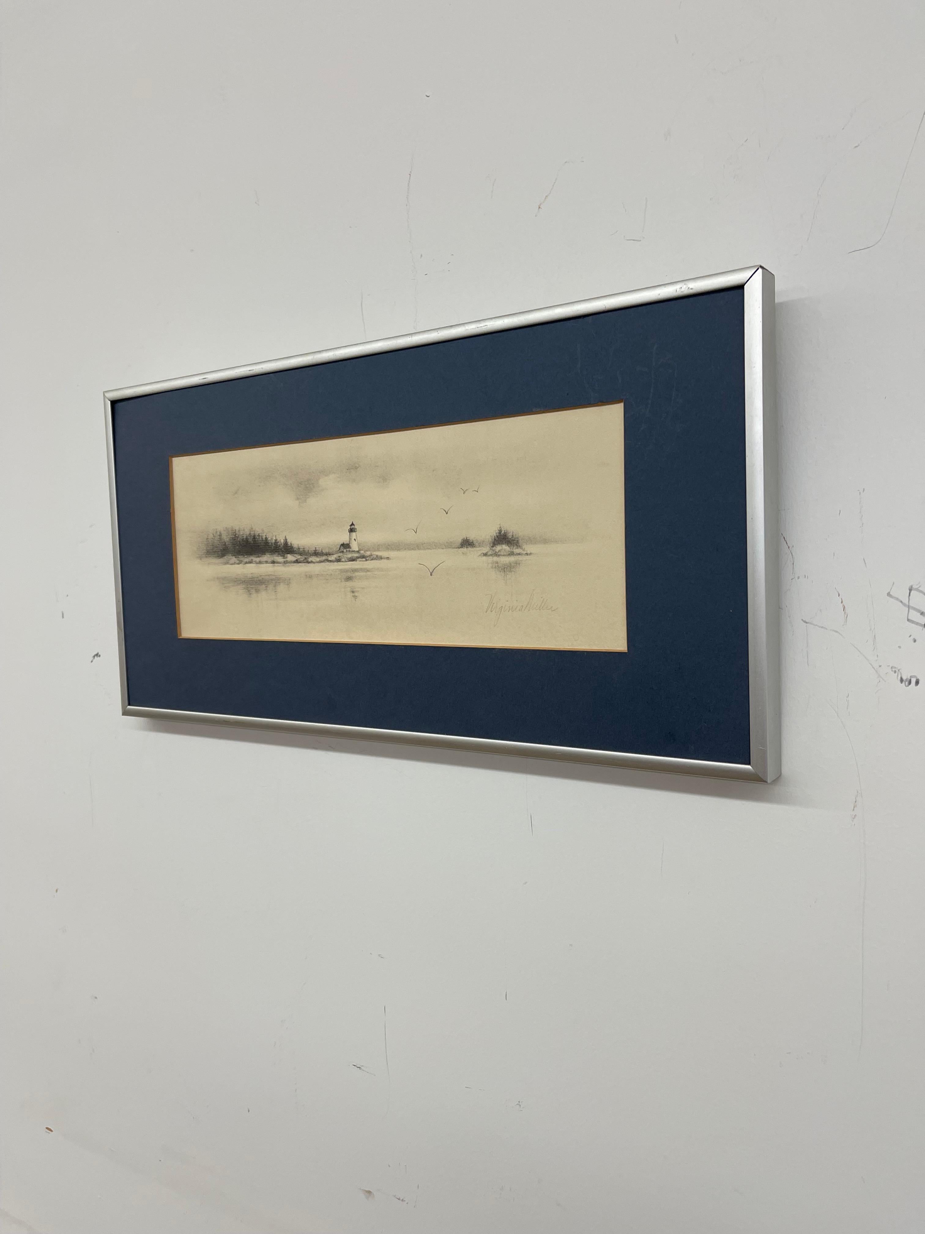 Vintage Bleistift-signiert Küstenleuchtturm Lithographie von Virginia Miller im Zustand „Gut“ im Angebot in Seattle, WA