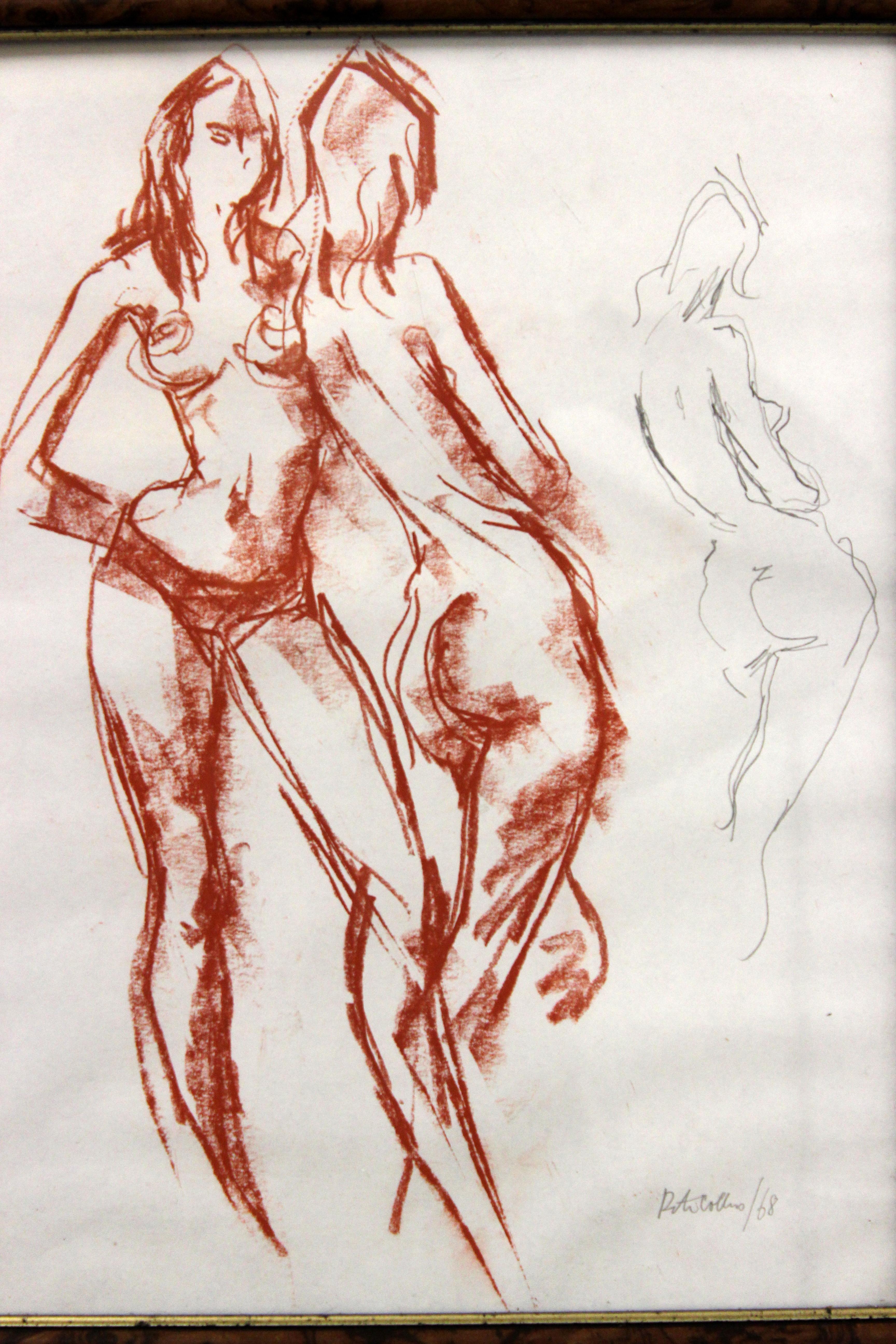 Mid-20th Century Vintage Pencil Sketching of Young Nude Girl's, England 1968 For Sale