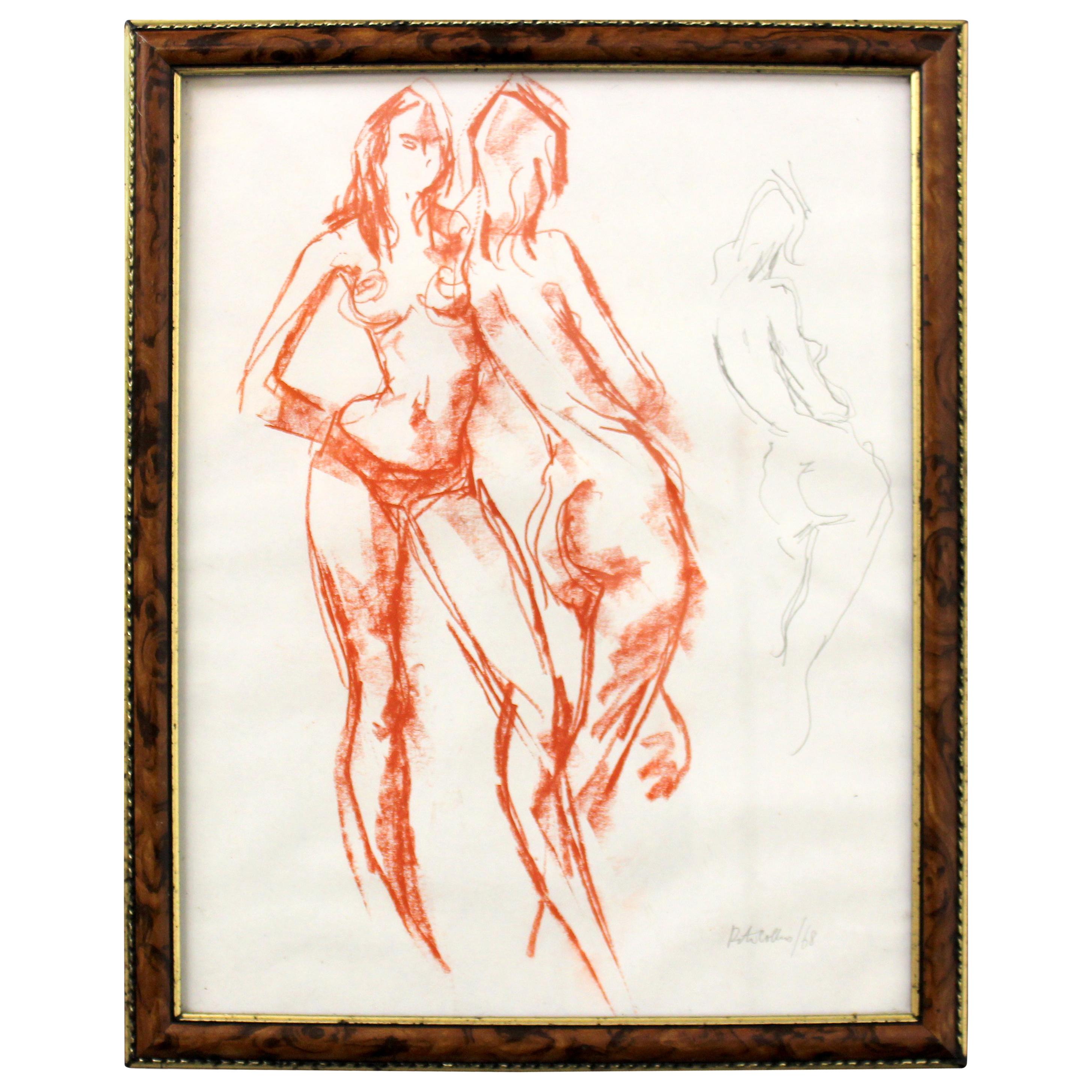 Vintage Pencil Sketching of Young Nude Girl's, England 1968