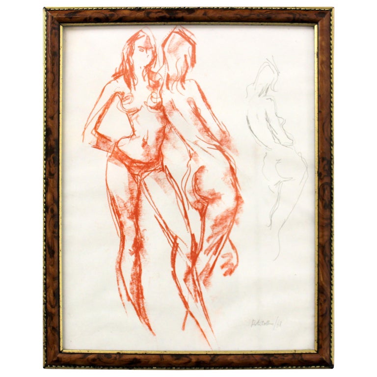 Vintage Pencil Sketching of Young Nude Girl's, England 1968 For Sale