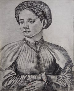 Vintage Pencil Study Old Master Portrait Drawing