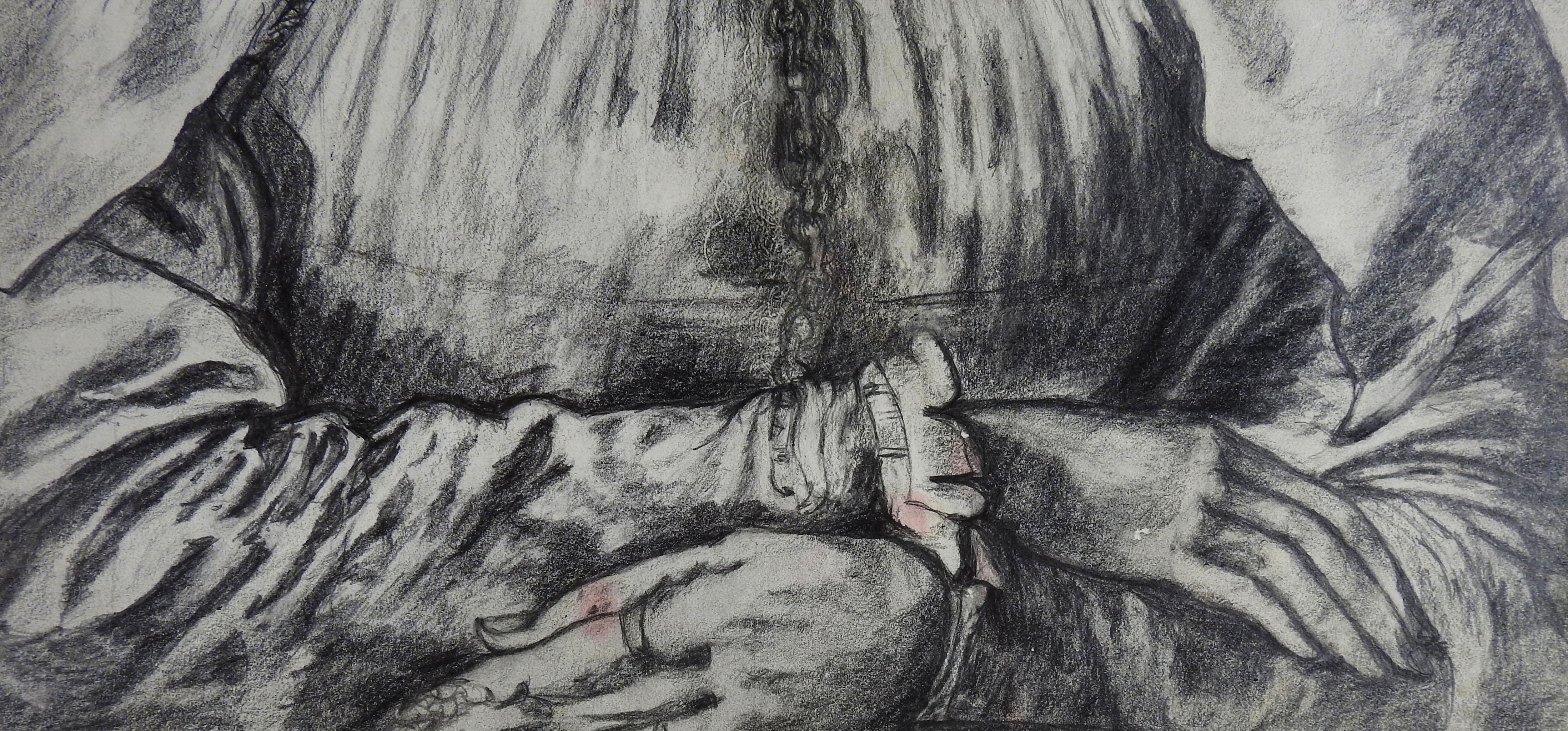 Vintage Pencil Study Old Master Portrait Drawing For Sale at 1stDibs